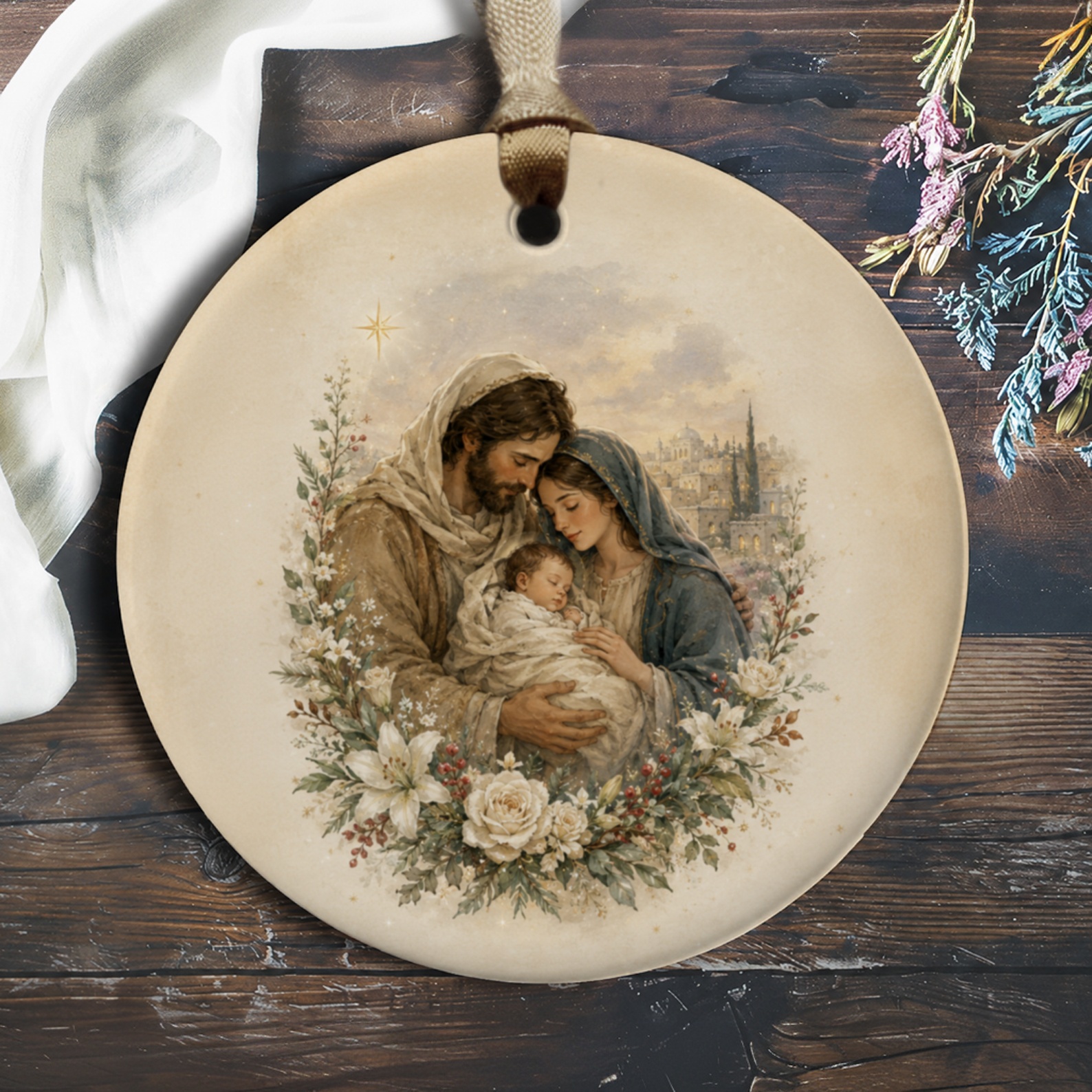 Holy Family Nativity Scene Christmas Ornament Religious Holiday Decor Sacred Family Art Christmas Tree Decoration O699