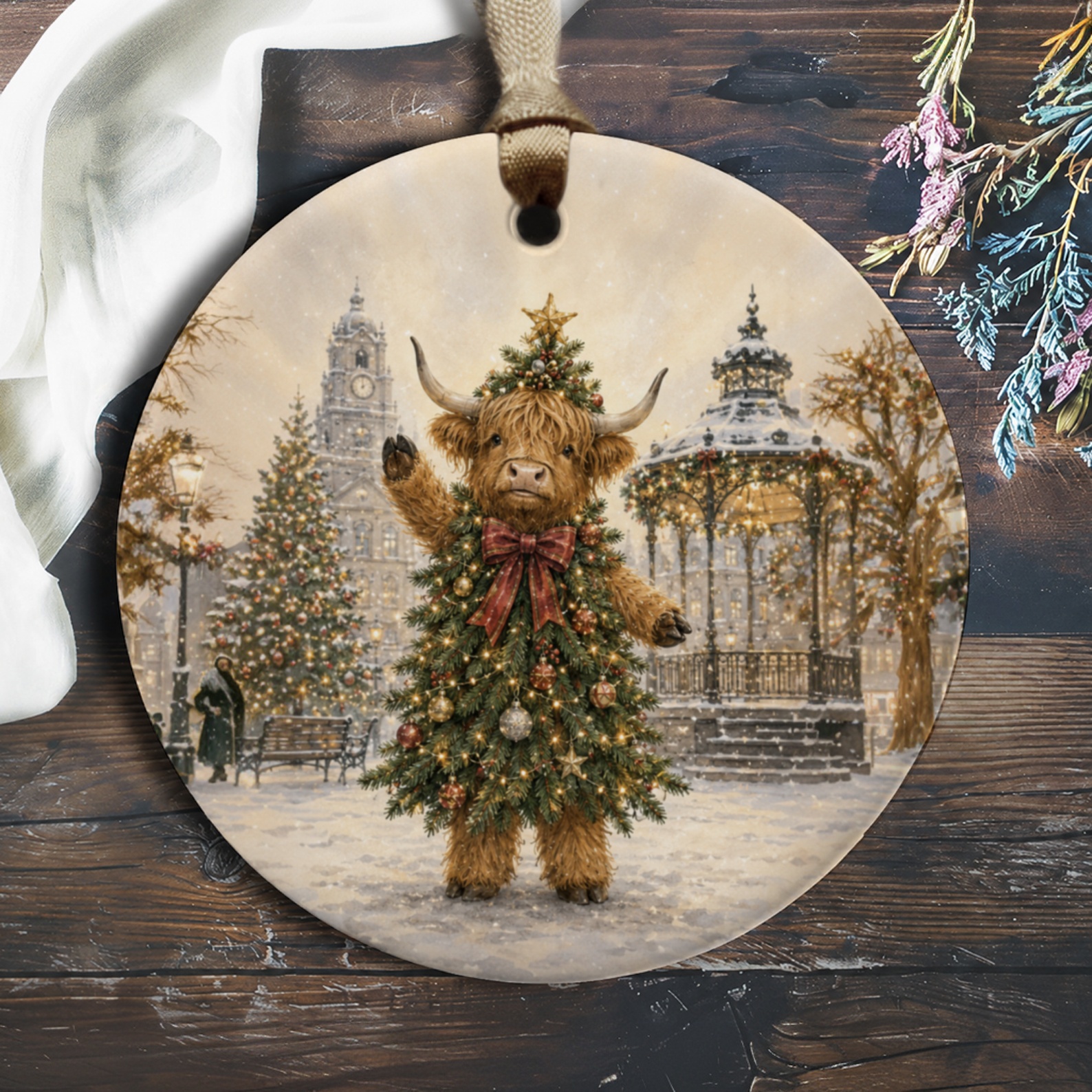Highland Cow Christmas Tree Ornament Festive Holiday Decor Cute Animal Winter Scene Christmas Decoration Gift O703