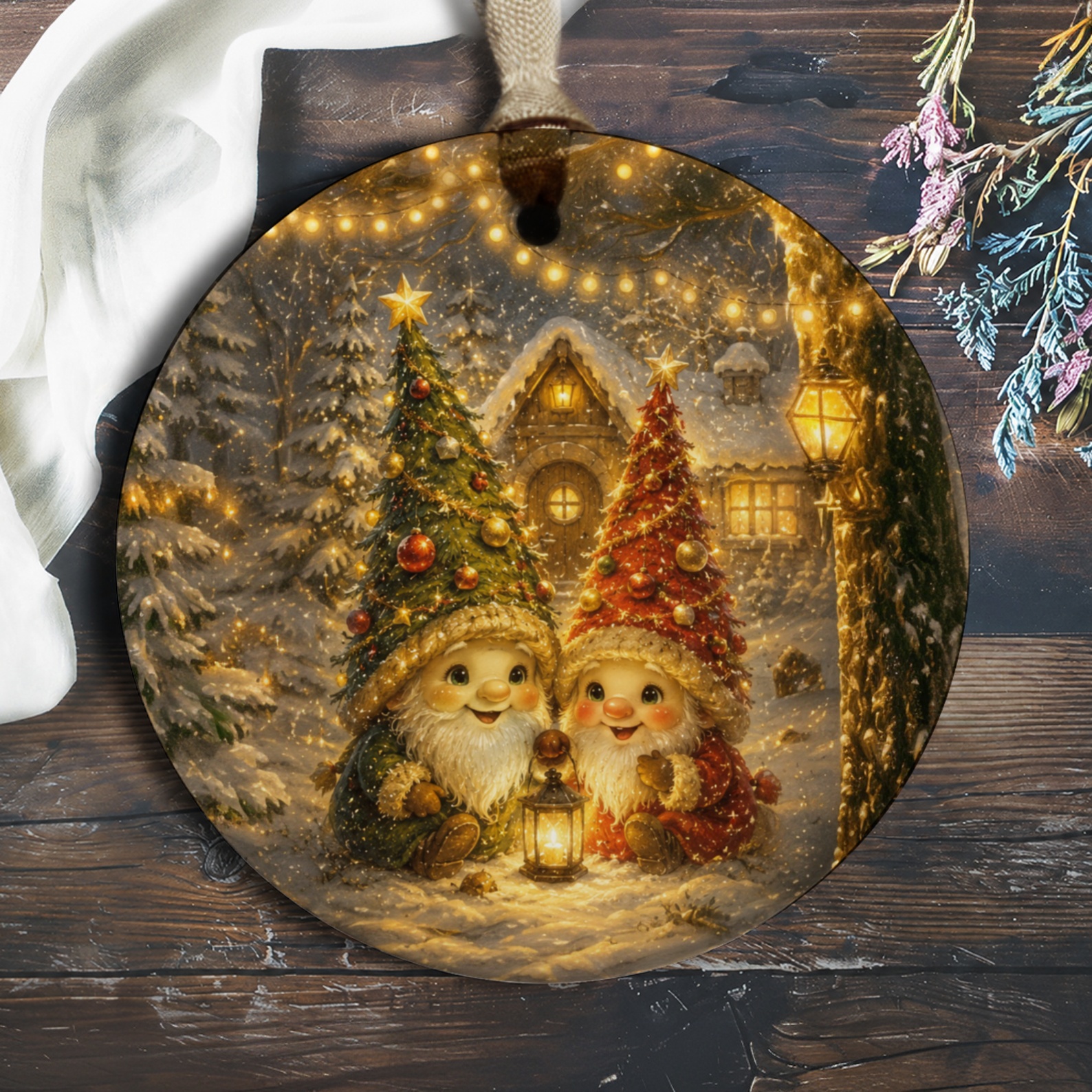 Christmas Gnome Ornament Cute Holiday Decor Winter Wonderland Scene Festive Tree Decoration Cozy Home Accent Gift O705