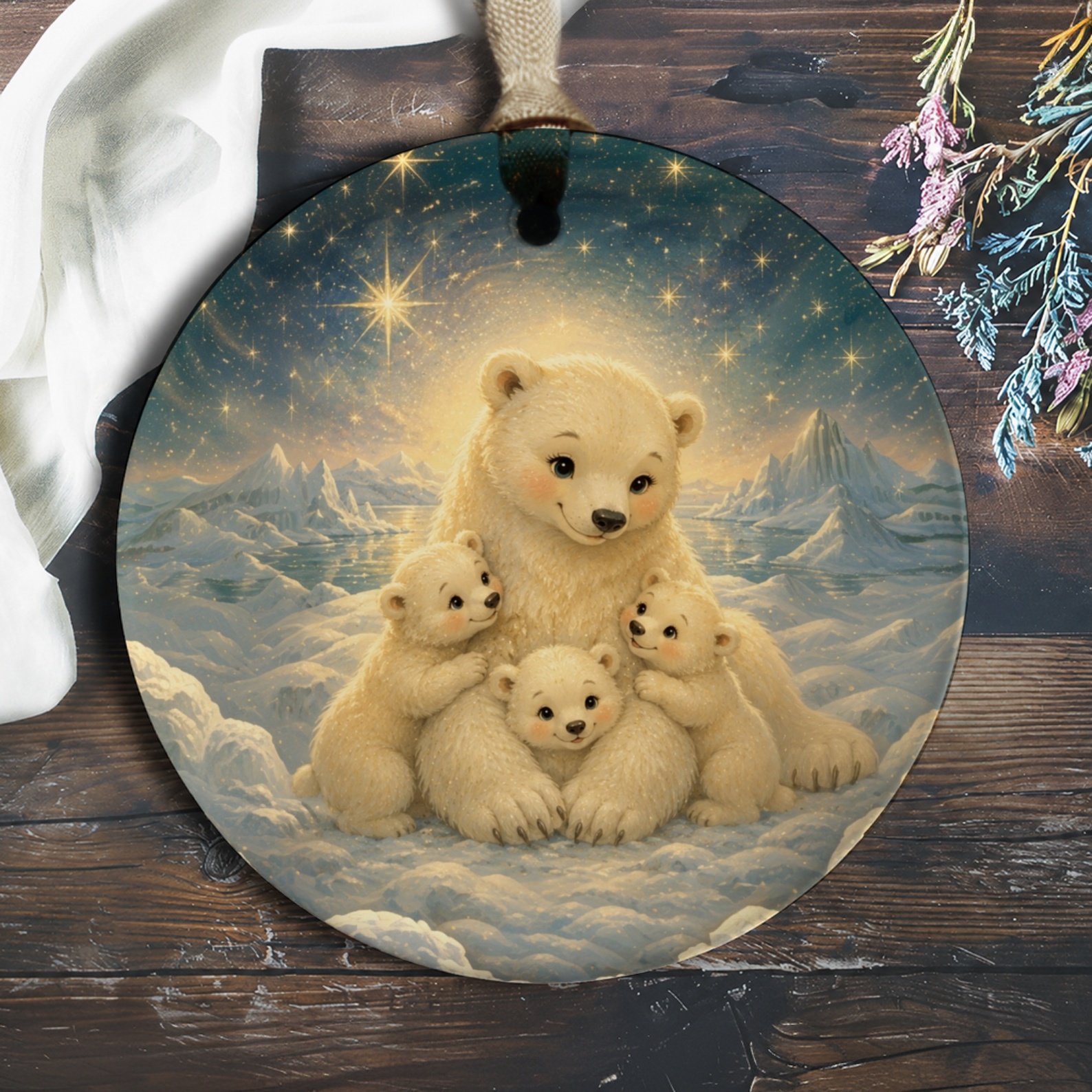 Polar Bear Family Ornament Cute Winter Scene Christmas Ornament Animal Lover Holiday Decor Gift For Her Nature Inspired O706
