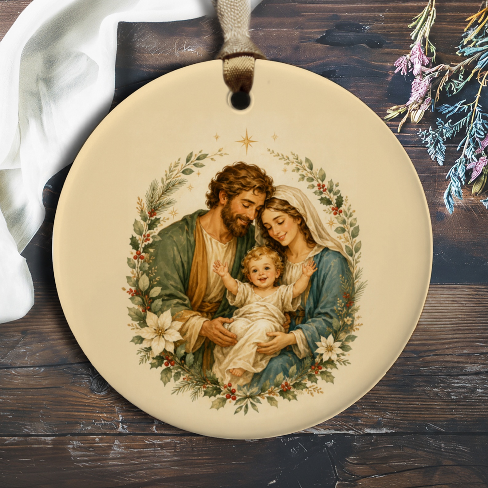 Holy Family Ornament Christmas Nativity Scene Religious Decor Holiday Gift Christian Art Christmas Tree Decoration O724