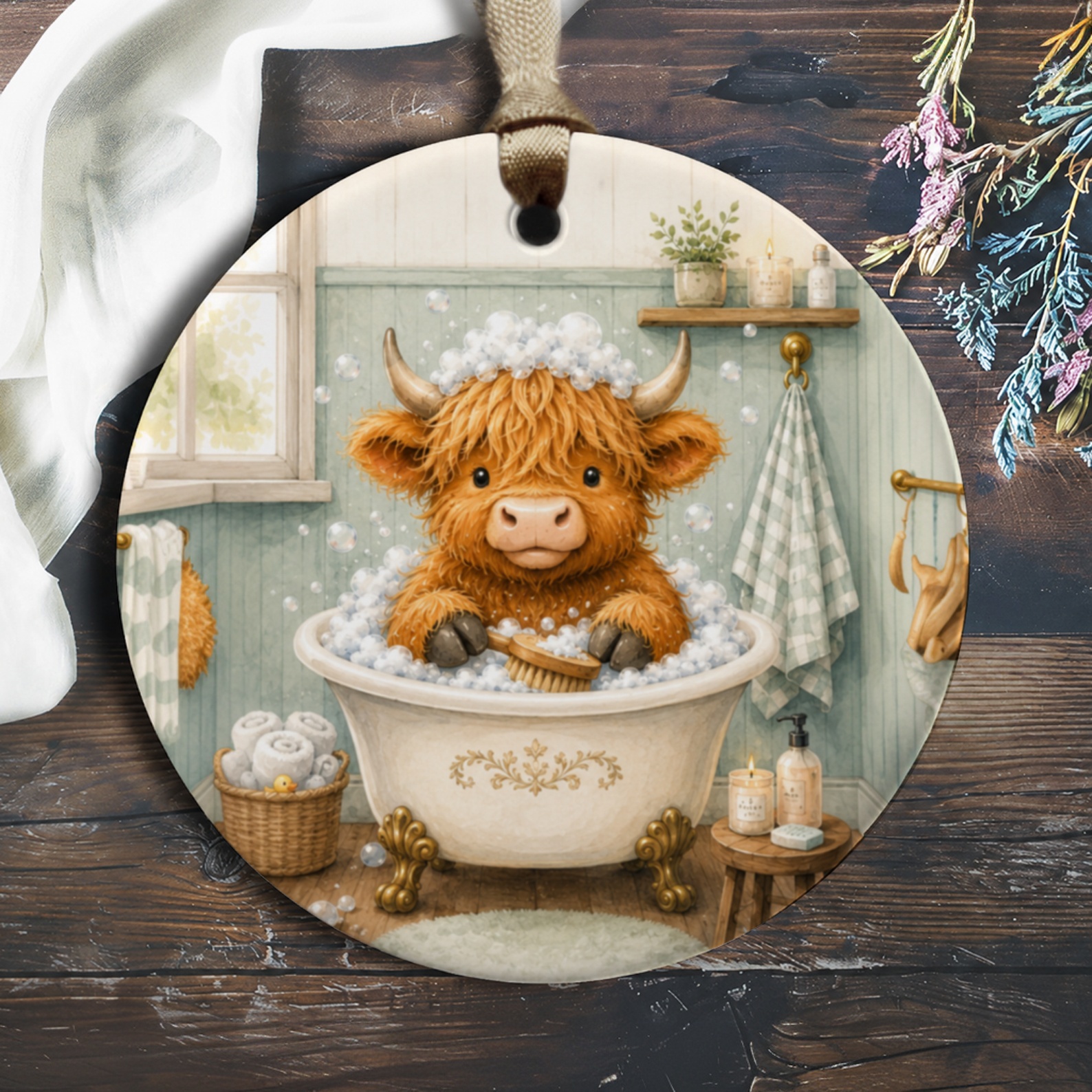 Cute Highland Cow Ornament Adorable Animal Decor Farmhouse Style Everyday Ornament For Animal Lover Rustic Home Decor O740