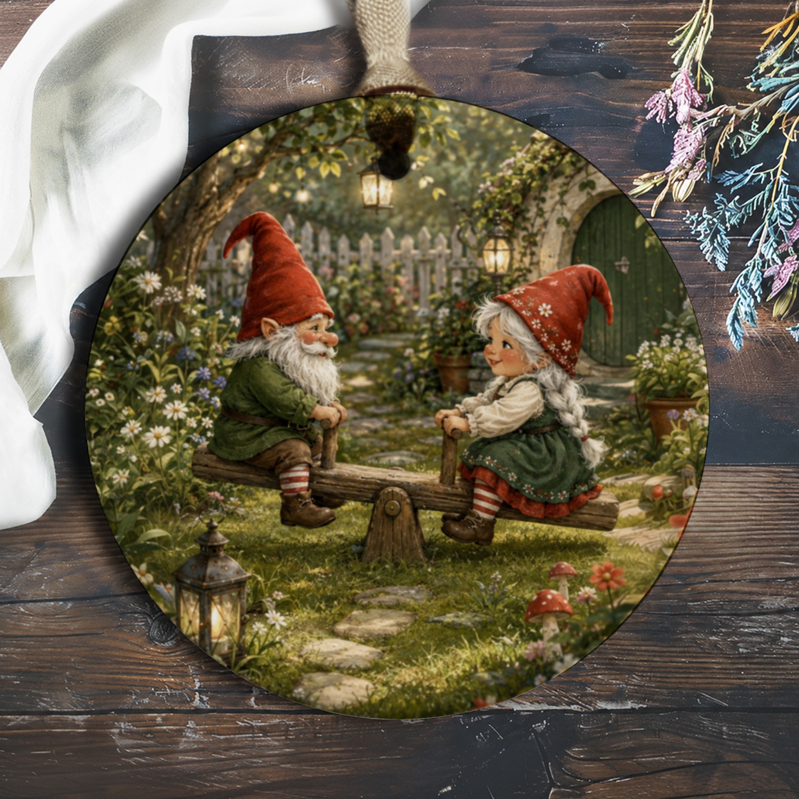 Gnome Garden Scene Ornament Whimsical Decor Cute Gnomes Seesaw Outdoor Decoration For Garden Lover Fairy Tale Style O731