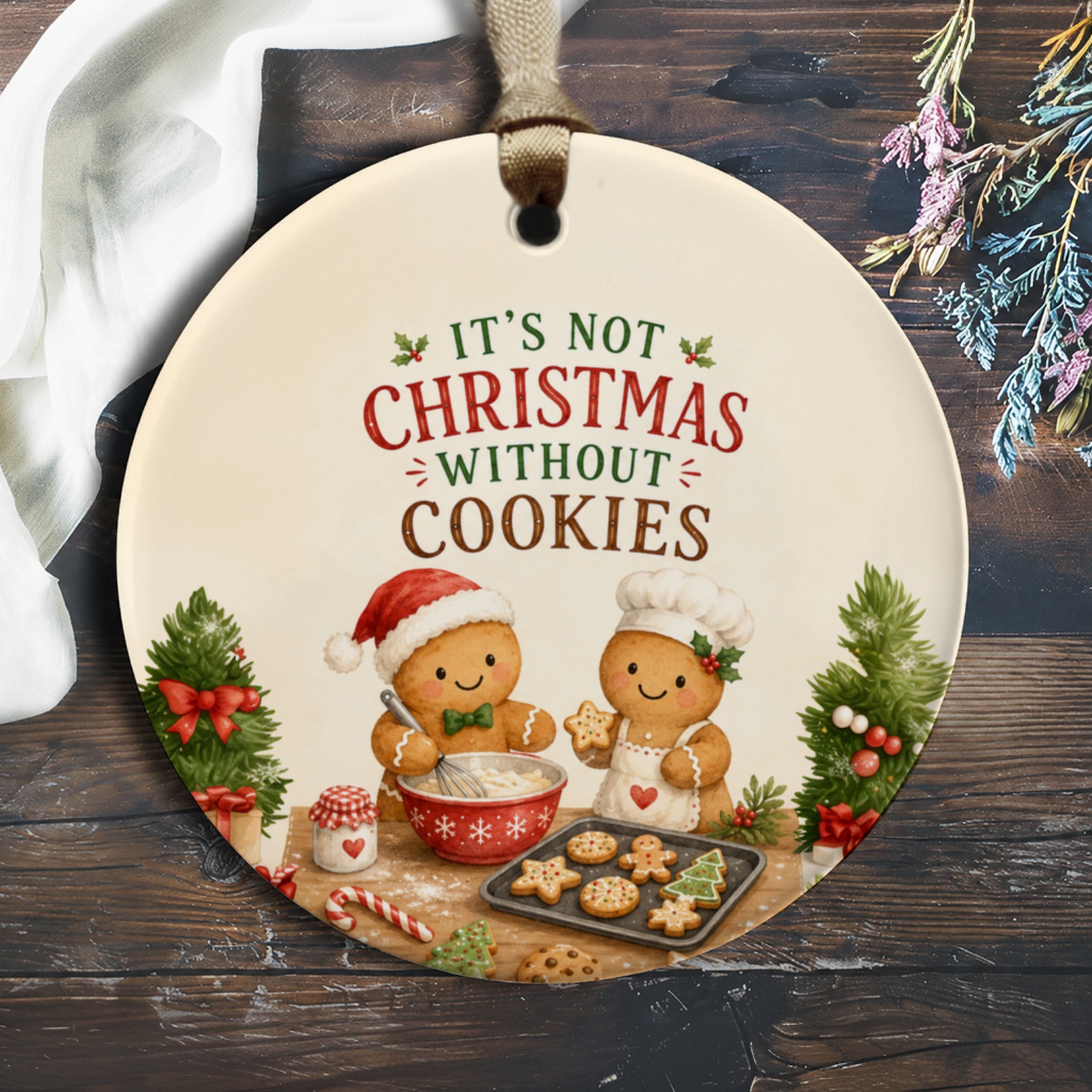 It's Not Christmas Without Cookies Ornament Gingerbread Baking Scene Christmas Tree Decoration Holiday Gift O748
