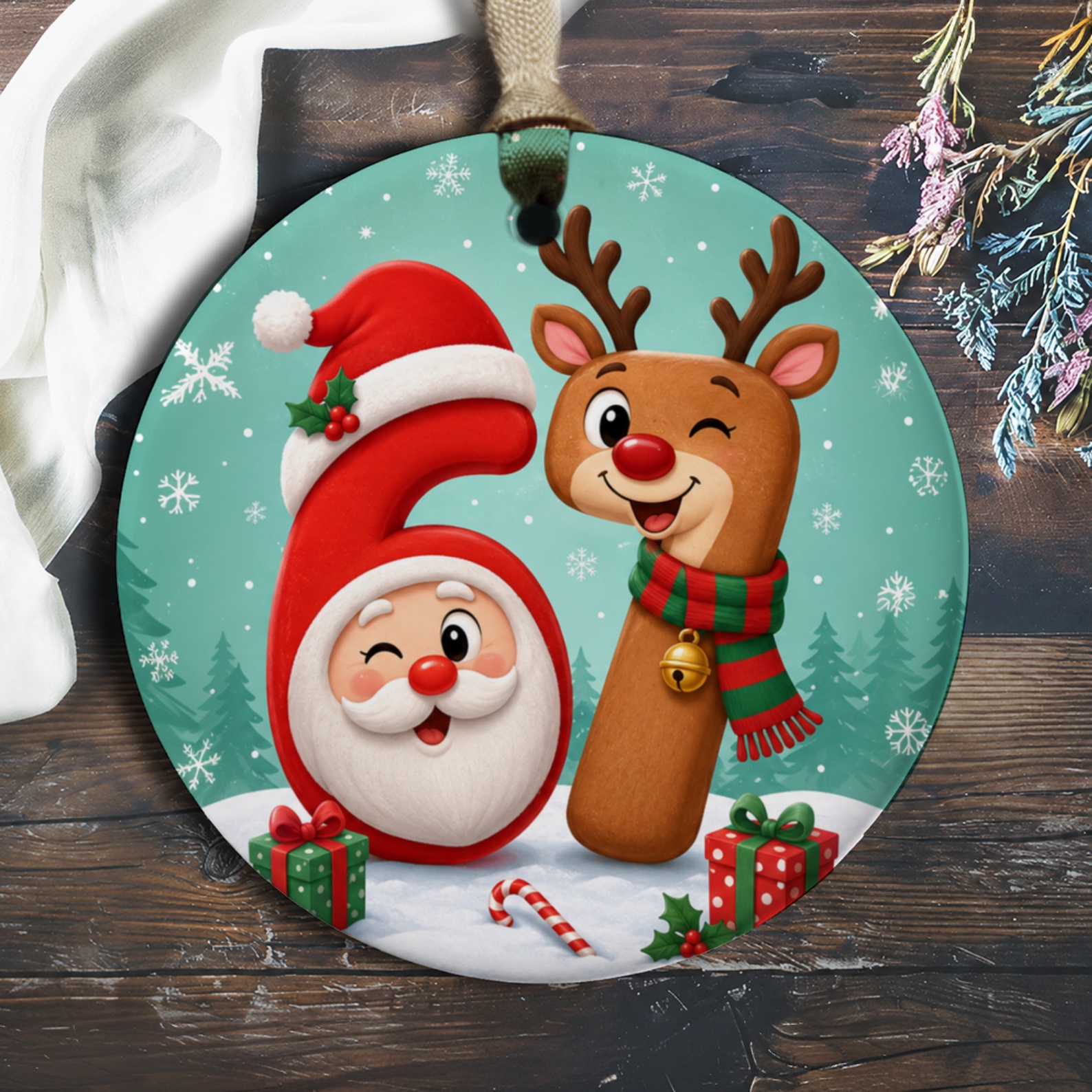 Santa And Reindeer Christmas Ornament Cute Holiday Decor Festive Tree Decoration Winter Wonderland Gift For Kids O751