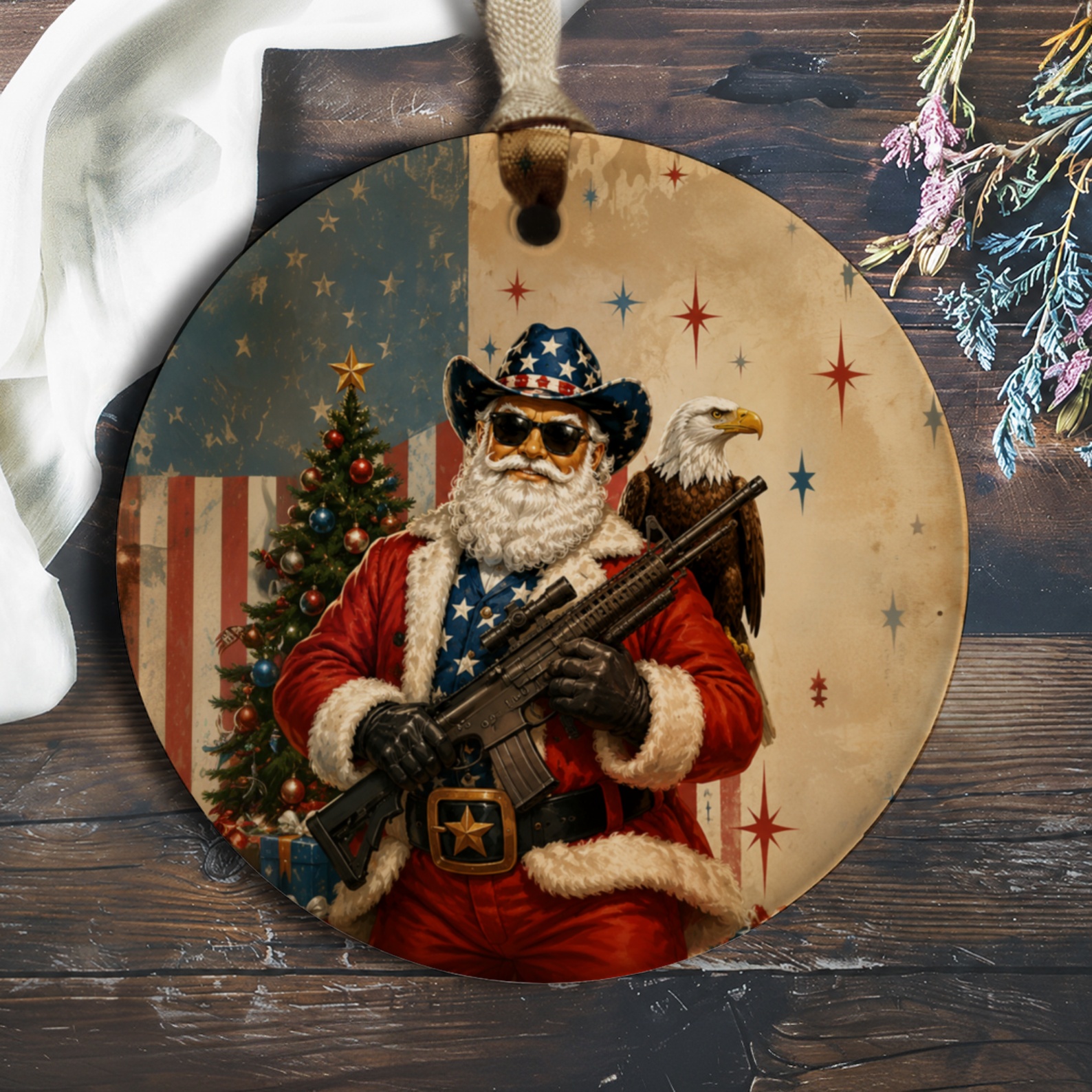 Patriotic Santa With Eagle Christmas Ornament American Flag Holiday Decor Unique Festive Tree Decoration Usa Theme O742