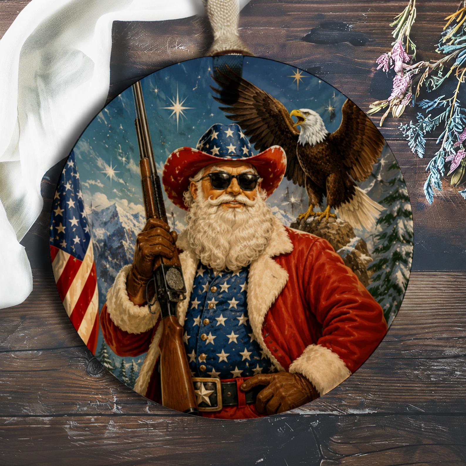 Patriotic Santa With Eagle Christmas Ornament American Flag Bald Eagle Holiday Decor Festive Winter Decoration Gift O743