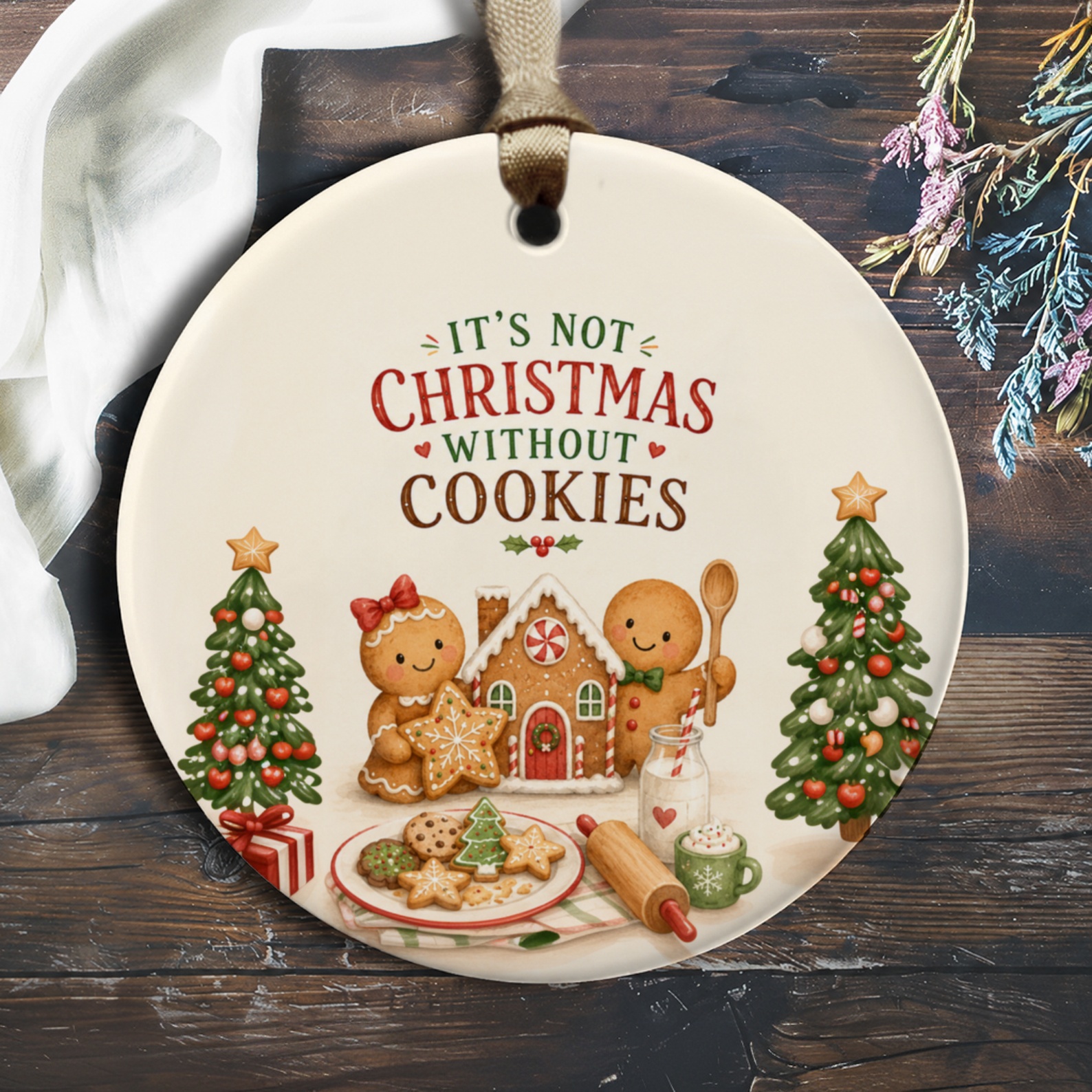 It's Not Christmas Without Cookies Ornament Gingerbread Cookie Christmas Tree Holiday Decor Festive Kitchen Decoration O749