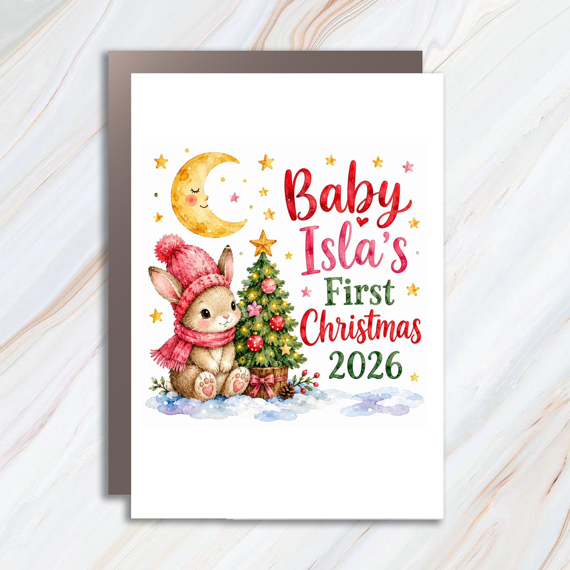Custom First Christmas 2026 Cute Bunny Christmas Card Baby's First Christmas Card Personalized Holiday Card For New Parents C1052
