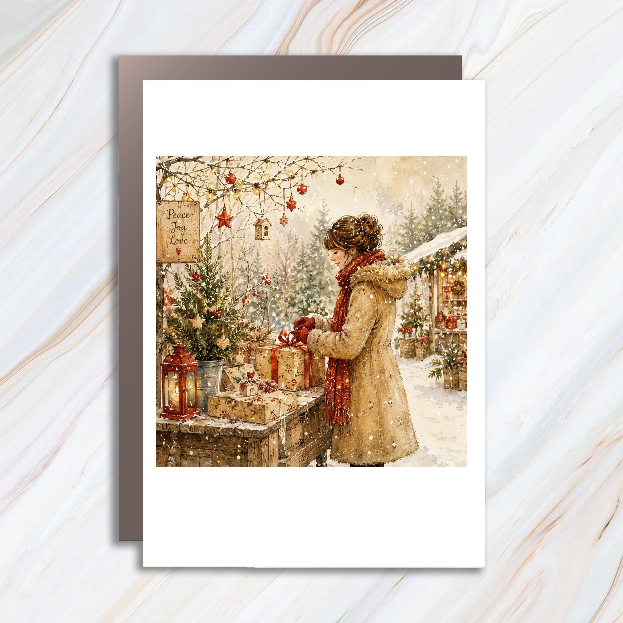 Peace Joy Love Christmas Card Festive Winter Scene Holiday Greeting Card For Her Cozy Seasonal Art C1055