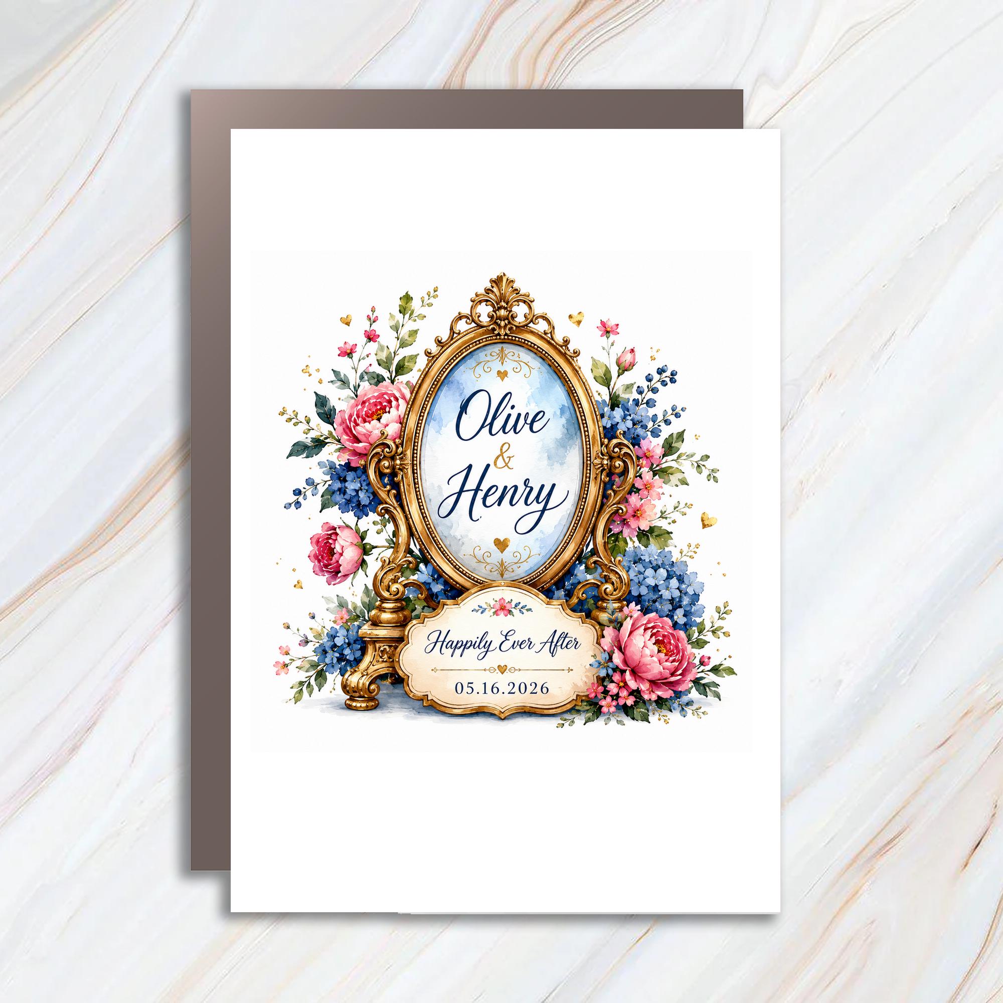 Custom Happily Ever After Wedding Card Floral Frame Personalized Date Romantic Couple Keepsake 2026 C1066