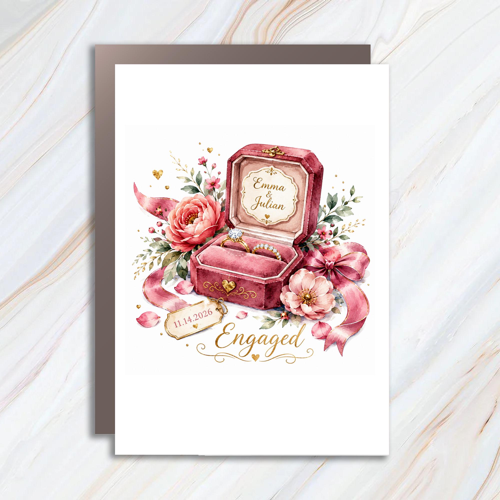 Personalized Engaged Romantic Engagement Card Floral For Couple Wedding Proposal Announcement Keepsake C1069