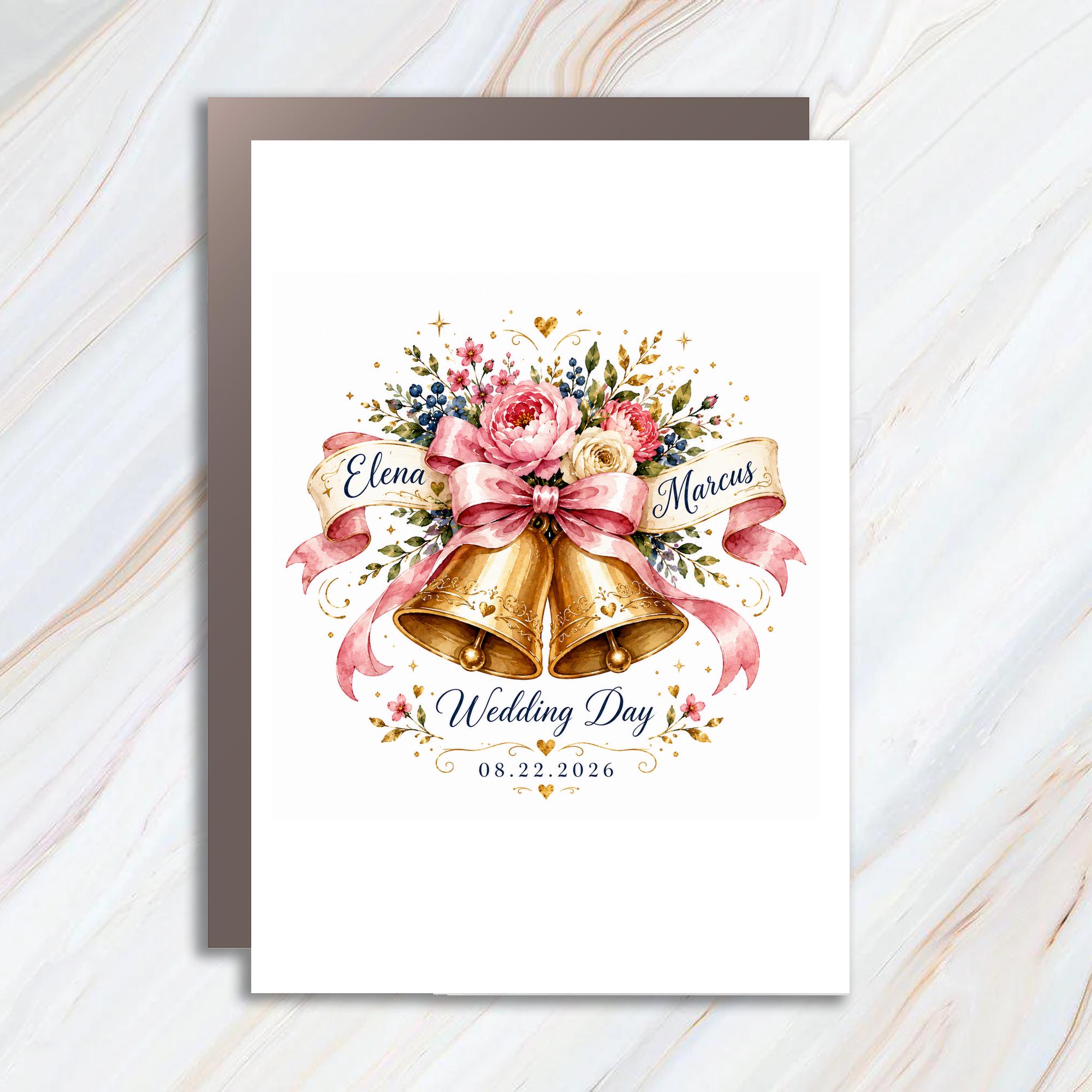 Custom Wedding Day Floral Wedding Card Personalized Couple Romantic Celebration Keepsake C1070