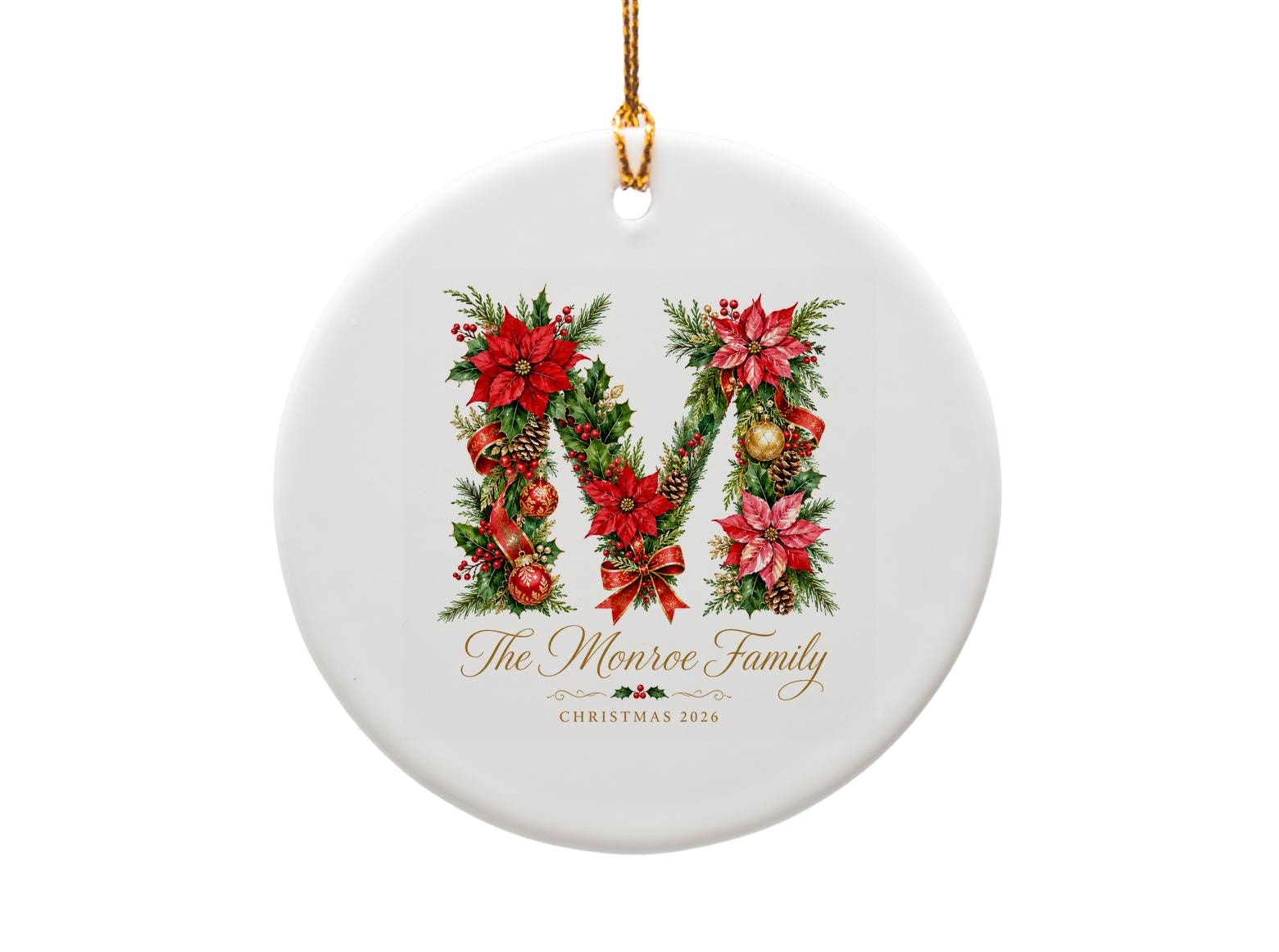 Family Christmas 2026 Personalized Floral Monogram Ornament Holiday Decor Custom Family Name Keepsake O1071