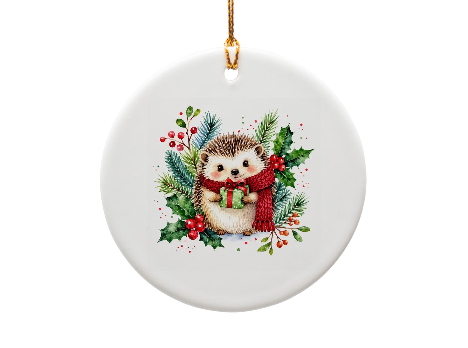 Hedgehog With Christmas Gift Ornament Cute Holiday Decor Woodland Animal Ornament Christmas Tree Decoration For Animal Lover O1077