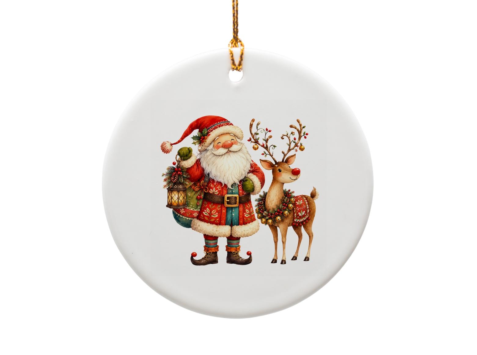 Santa And Reindeer Christmas Ornament Festive Holiday Decor Cute Santa Claus And Rudolph Ornament For Tree Decoration O1080