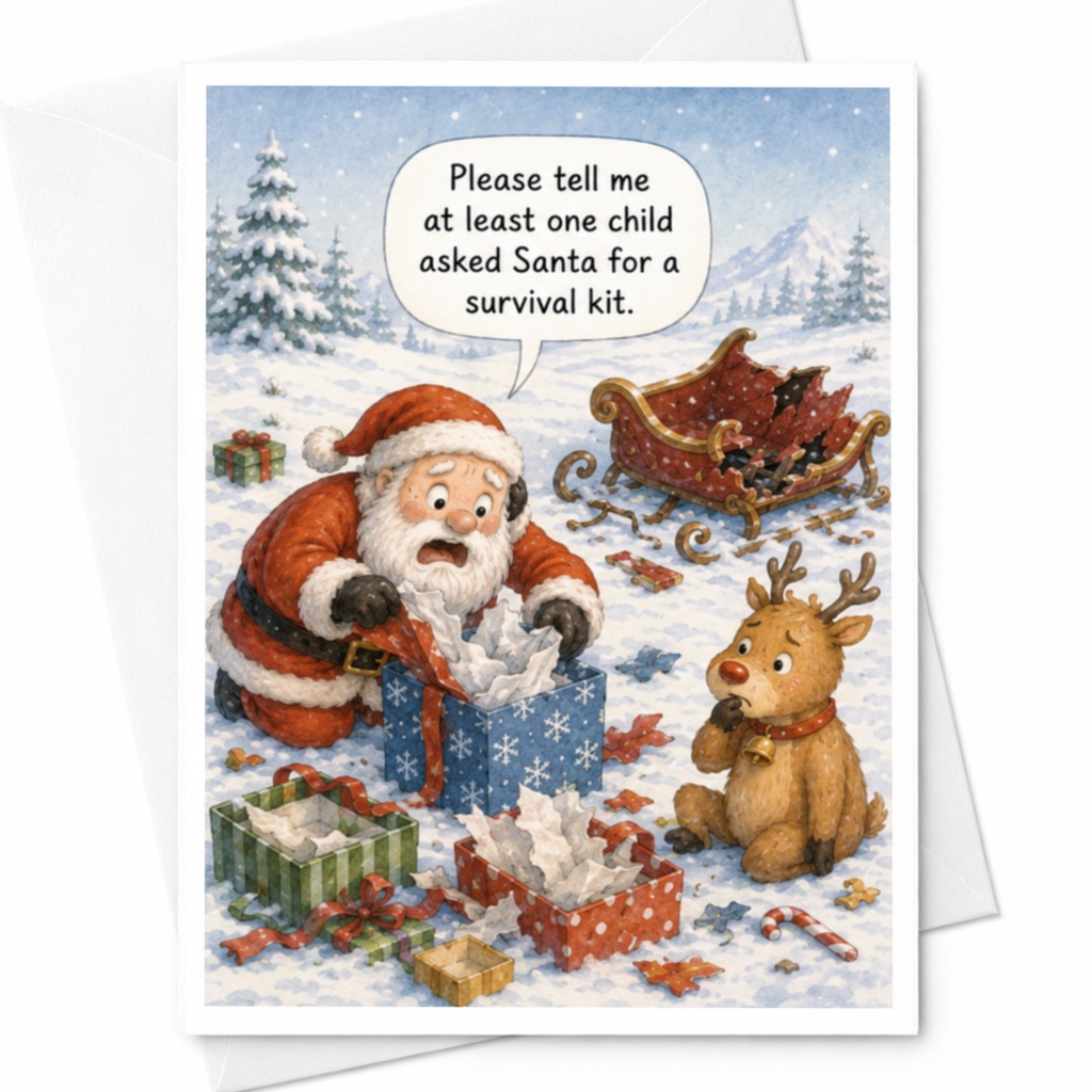 Please Tell Me At Least One Child Asked Santa For A Survival Kit Funny Christmas Card Santa Holiday Greeting Card C4765