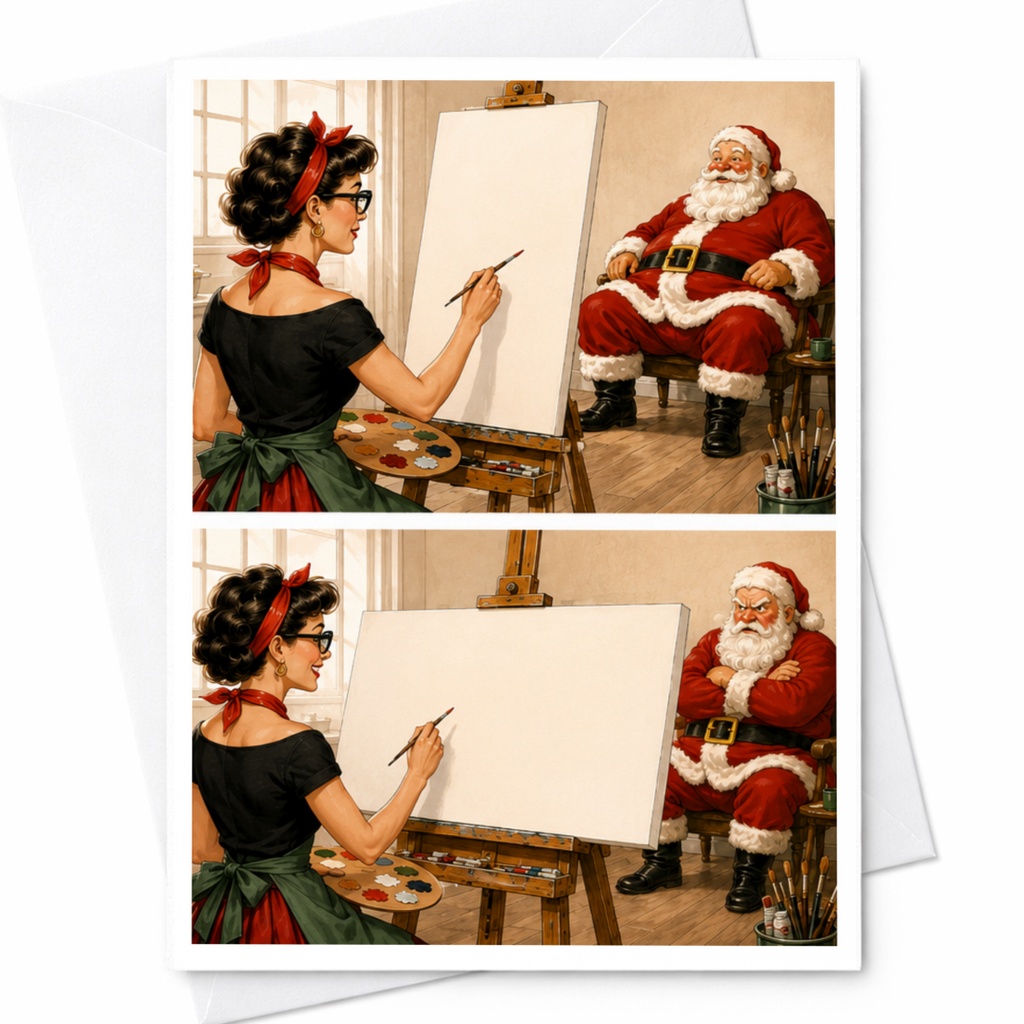 Santa And Artist Christmas Greeting Card Funny Holiday Card For Art Lovers Santa Card Unique Christmas Card C4768