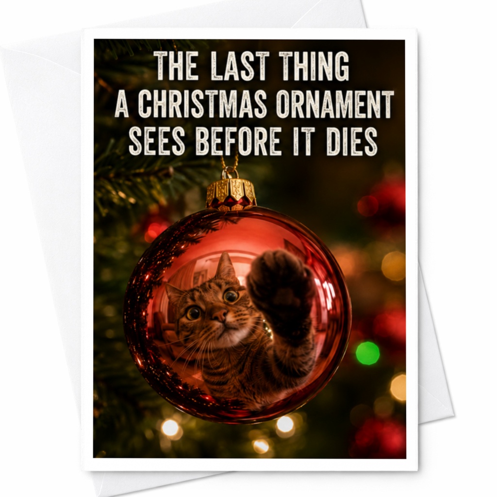 The Last Thing A Christmas Ornament Sees Before It Dies Funny Christmas Card Cat Lovers Holiday Greeting Card C4782