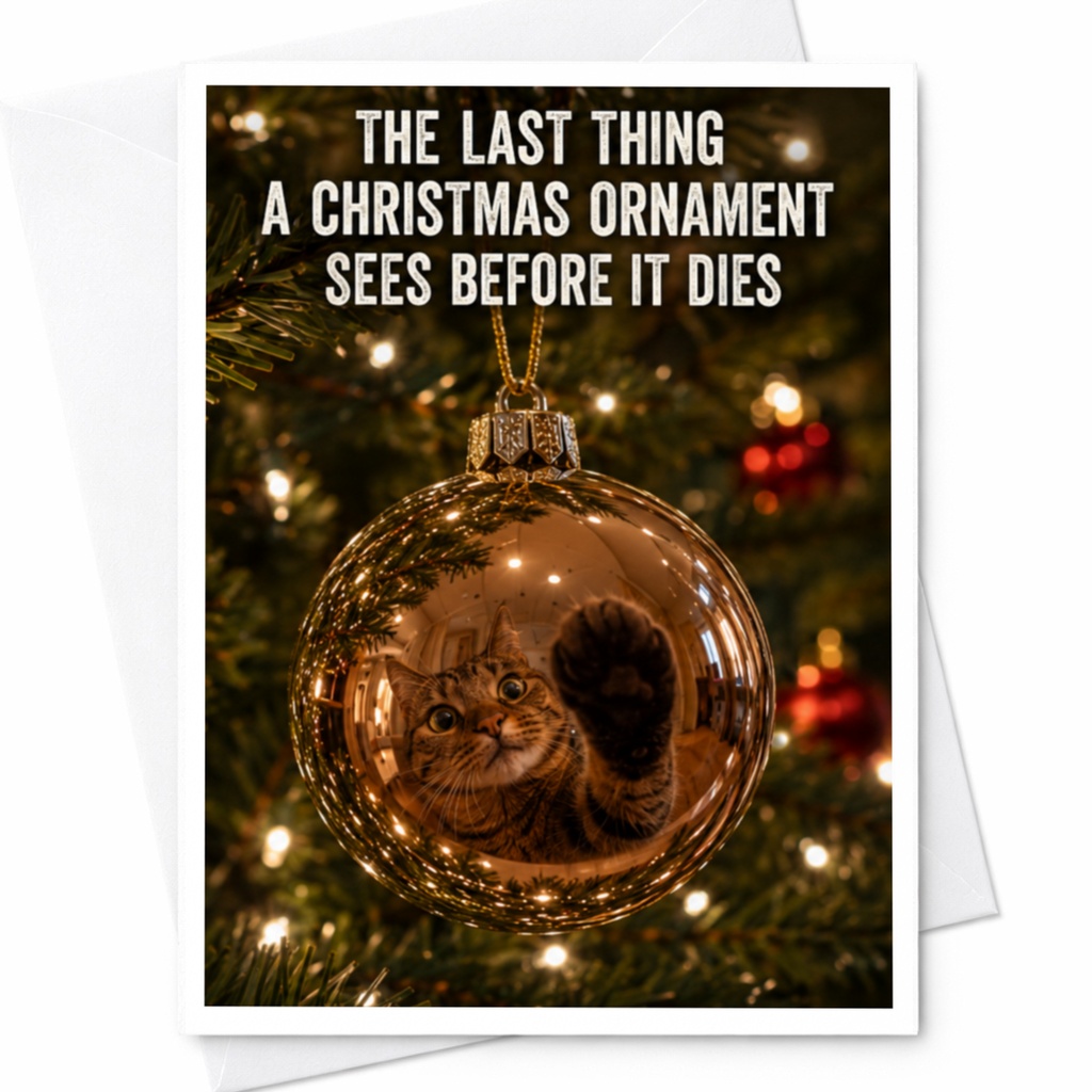 The Last Thing A Christmas Ornament Sees Before It Dies Funny Christmas Card Cat Lover Holiday Greeting Card Cute Animal C4783