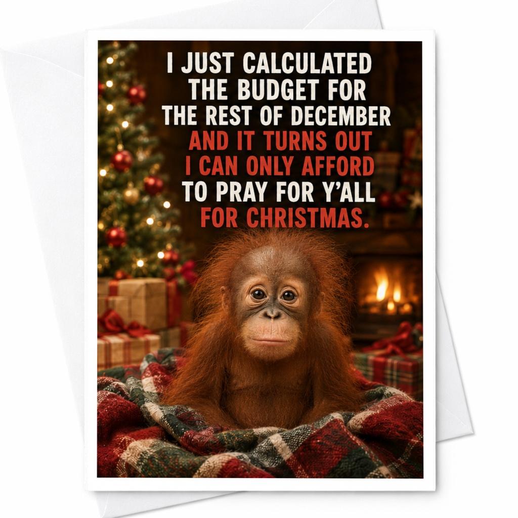 I Just Calculated The Budget Funny Christmas Card Cute Orangutan Holiday Greeting Card For Family Friends Budget-Friendly C4784