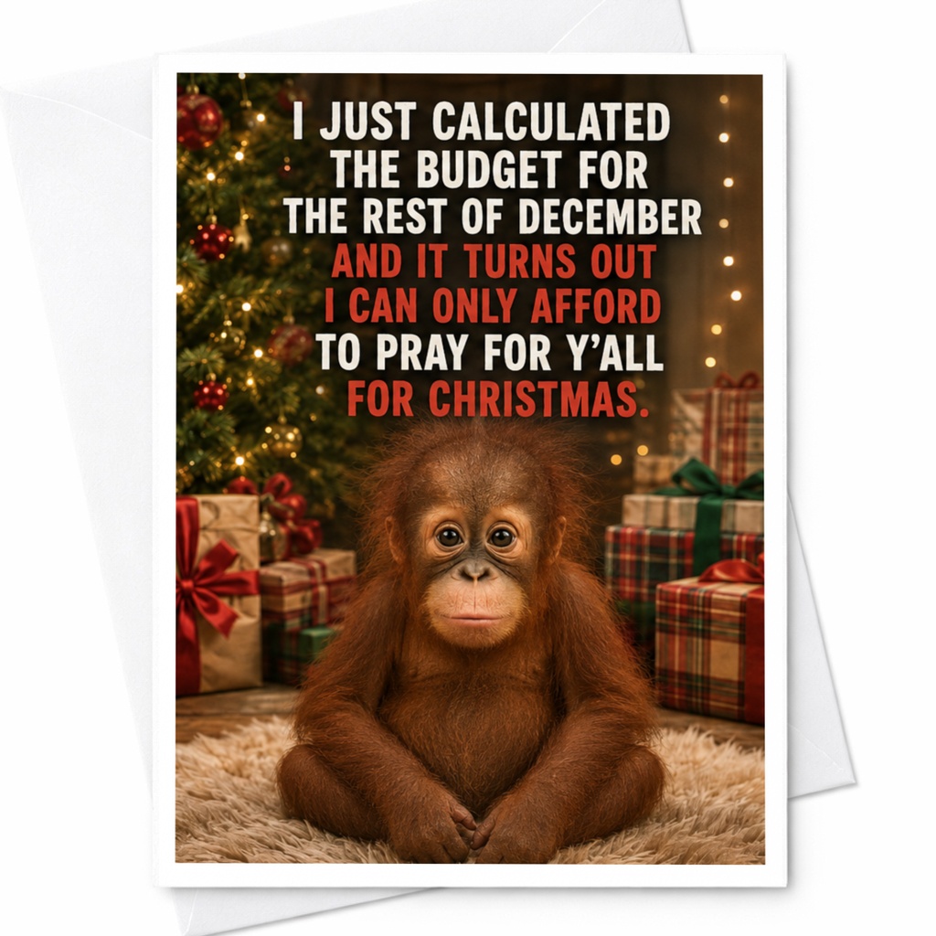 I Just Calculated The Budget Funny Christmas Card Cute Orangutan Holiday Greeting Card For Family Friends Xmas C4785