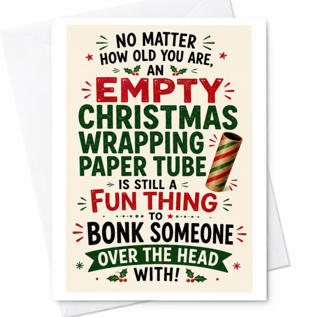 No Matter How Old You Are, An Empty Christmas Wrapping Paper Tube Is Still A Fun Thing To Bonk Someone Over The Head With! Funny C C4786