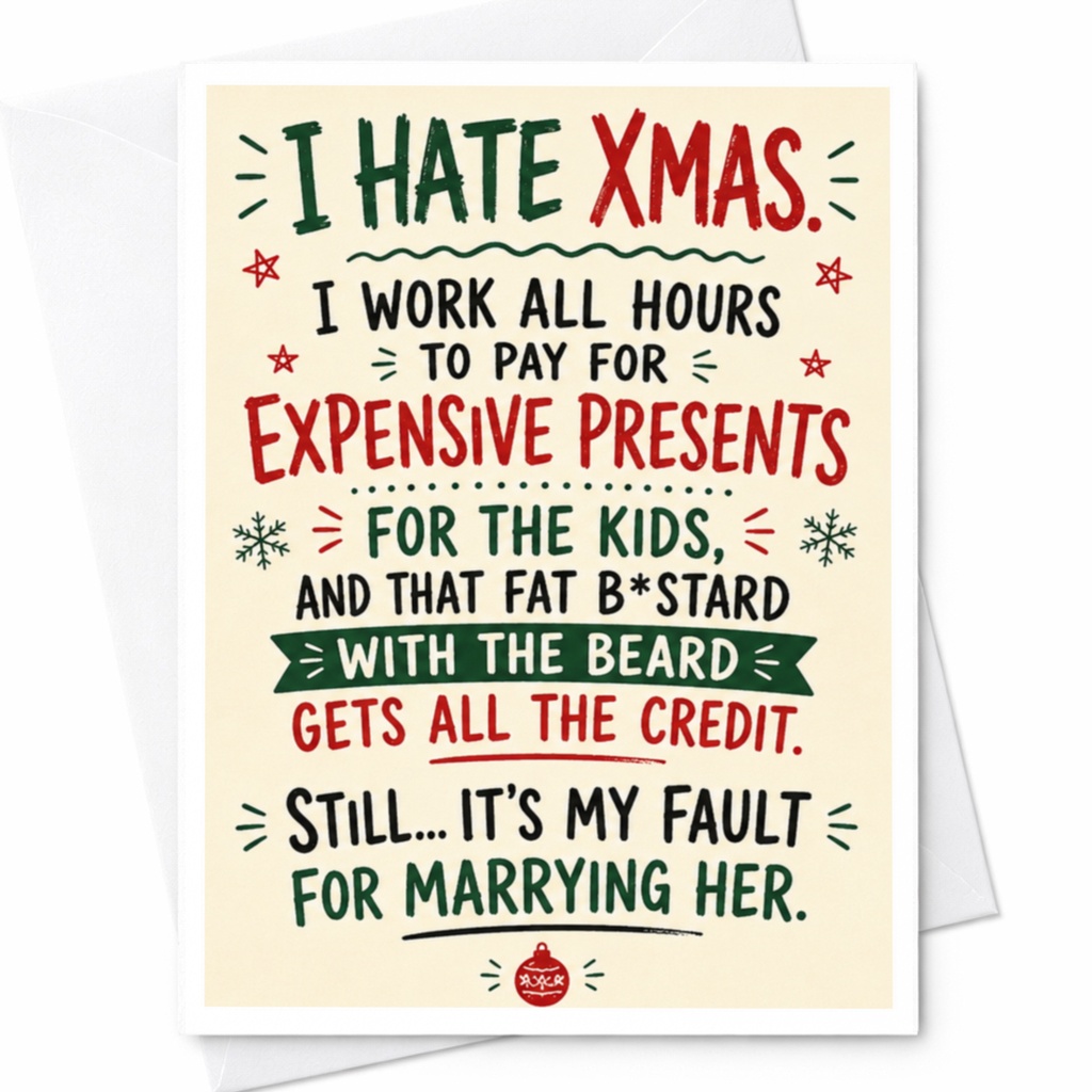 I Hate Xmas Funny Christmas Card Holiday Greeting Card For Husband From Wife Sarcastic Xmas Card For Him C4793