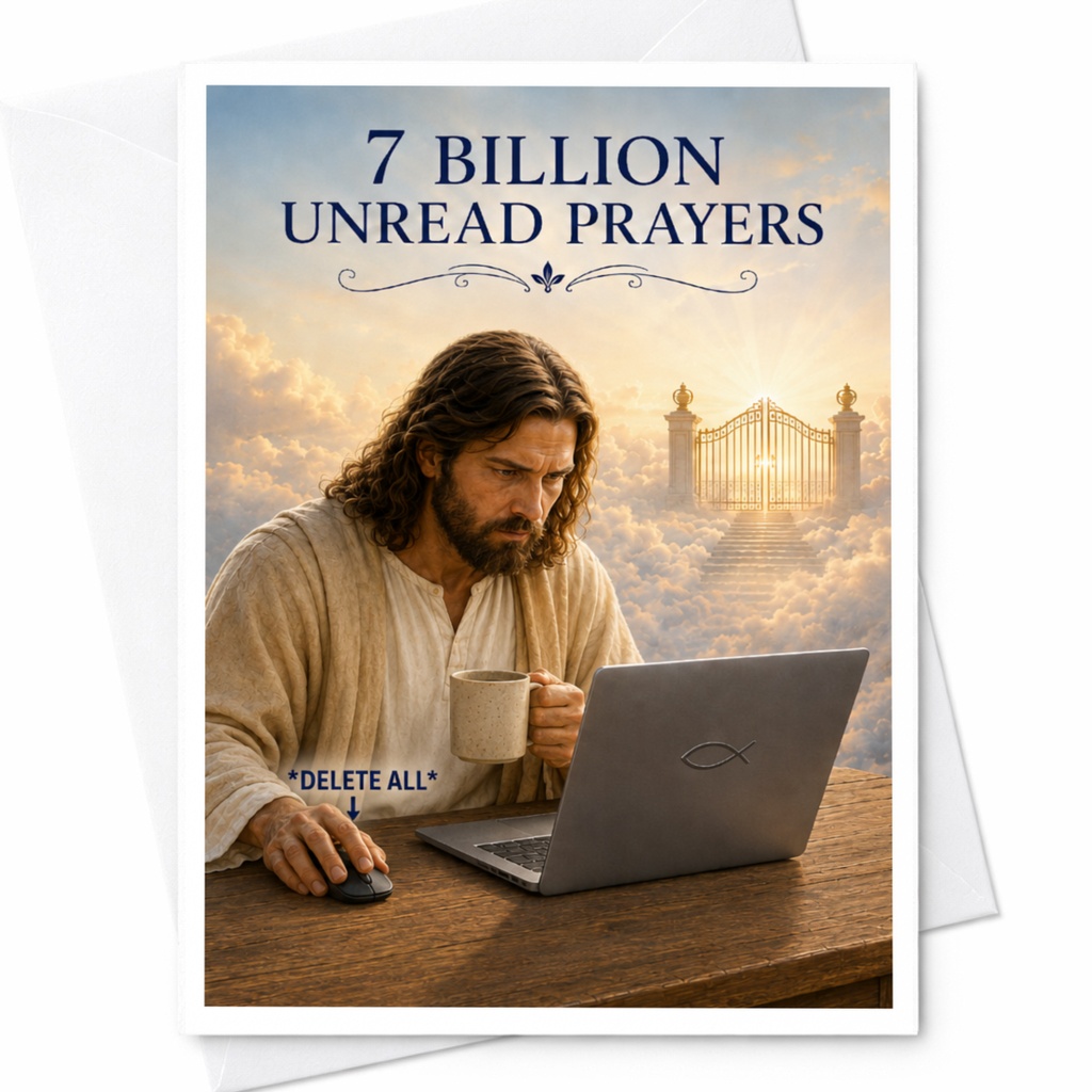 7 Billion Unread Prayers Funny Greeting Card Religious Theme Unique Card For Friends Family C4801