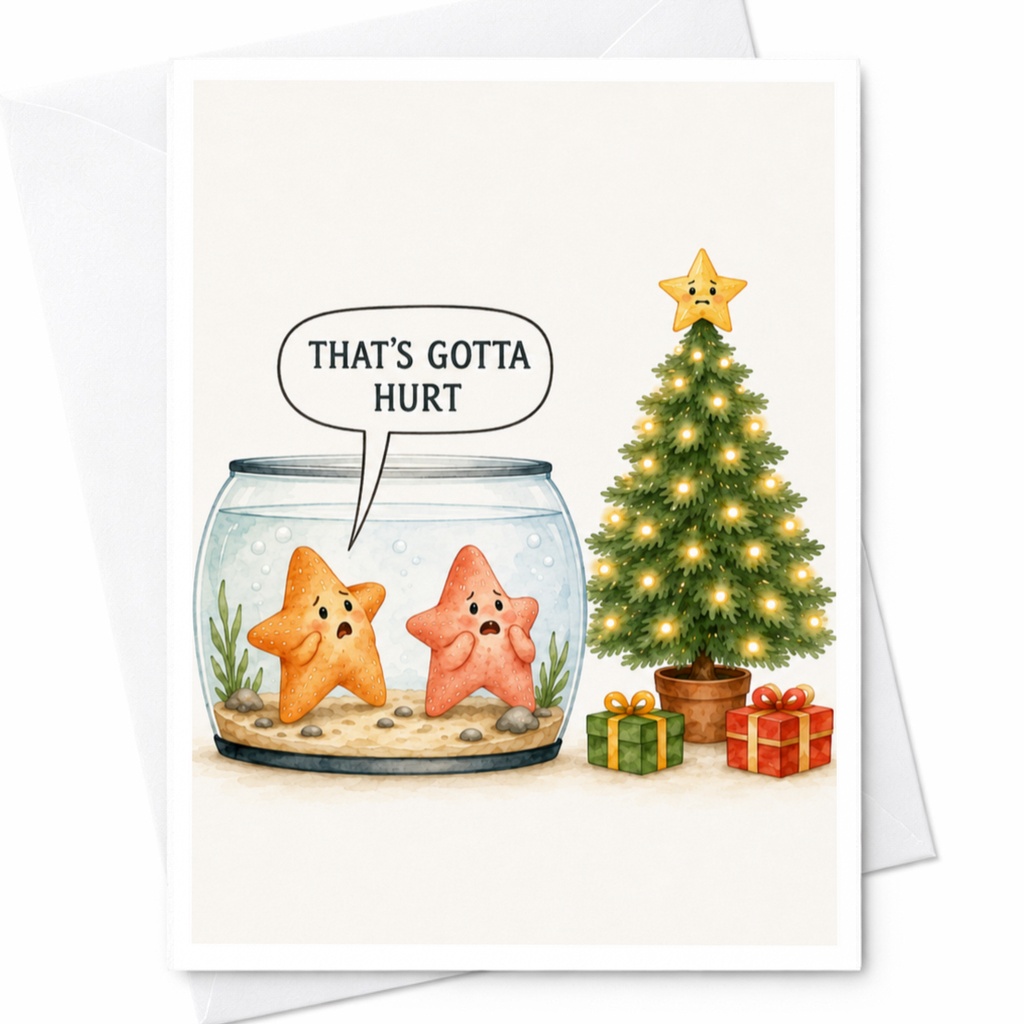 That's Gotta Hurt Funny Christmas Card Starfish Holiday Cute Greeting Card For Friends Family Unique Xmas Card C4802