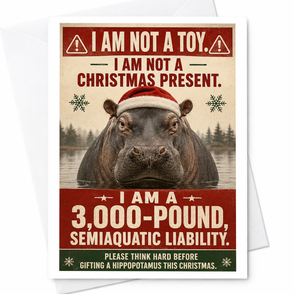 I Am Not A Toy Funny Christmas Card Hippopotamus Santa Hat Holiday Card For Friends Family Cute Animal Xmas Card C4762