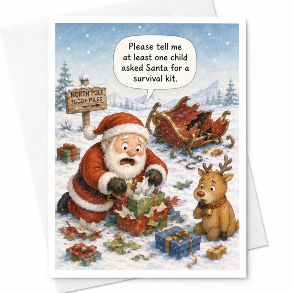 Please Tell Me At Least One Child Asked Santa For A Survival Kit Funny Christmas Card Santa Holiday Greeting Card C4764