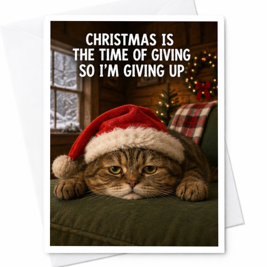 Christmas Is The Time Of Giving So I'm Giving Up Funny Cat Christmas Card Cute Holiday Greeting Card For Cat Lover Xmas C C4811
