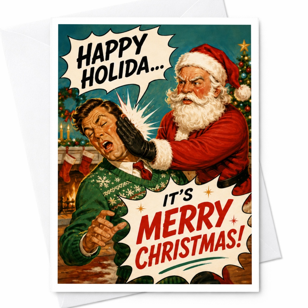 Happy Holida... It's Merry Christmas! Funny Christmas Card Santa Holiday Greeting Card For Friends Family Festive Cheer C4766