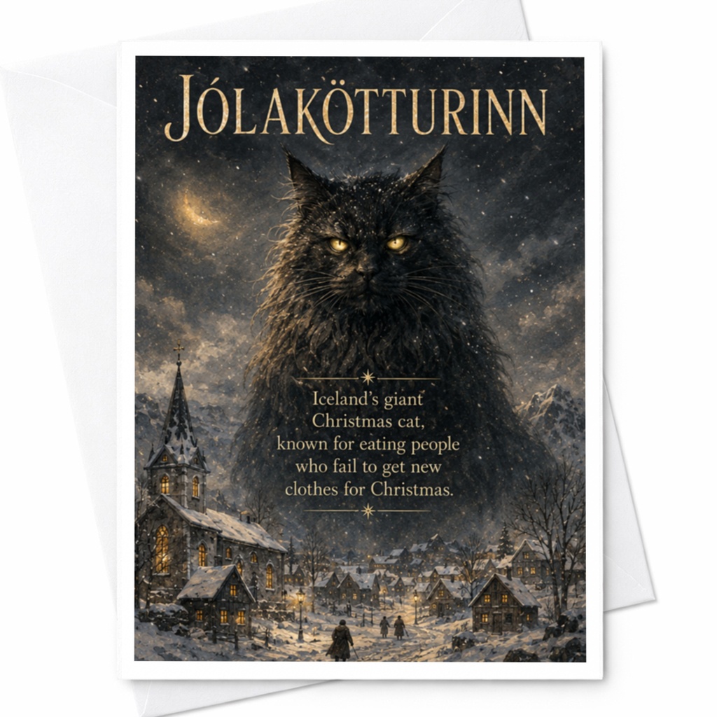 Jólakötturinn Iceland’s Giant Christmas Cat Funny Christmas Card Cute Cat Lover Holiday Greeting Card Unique Xmas C4812