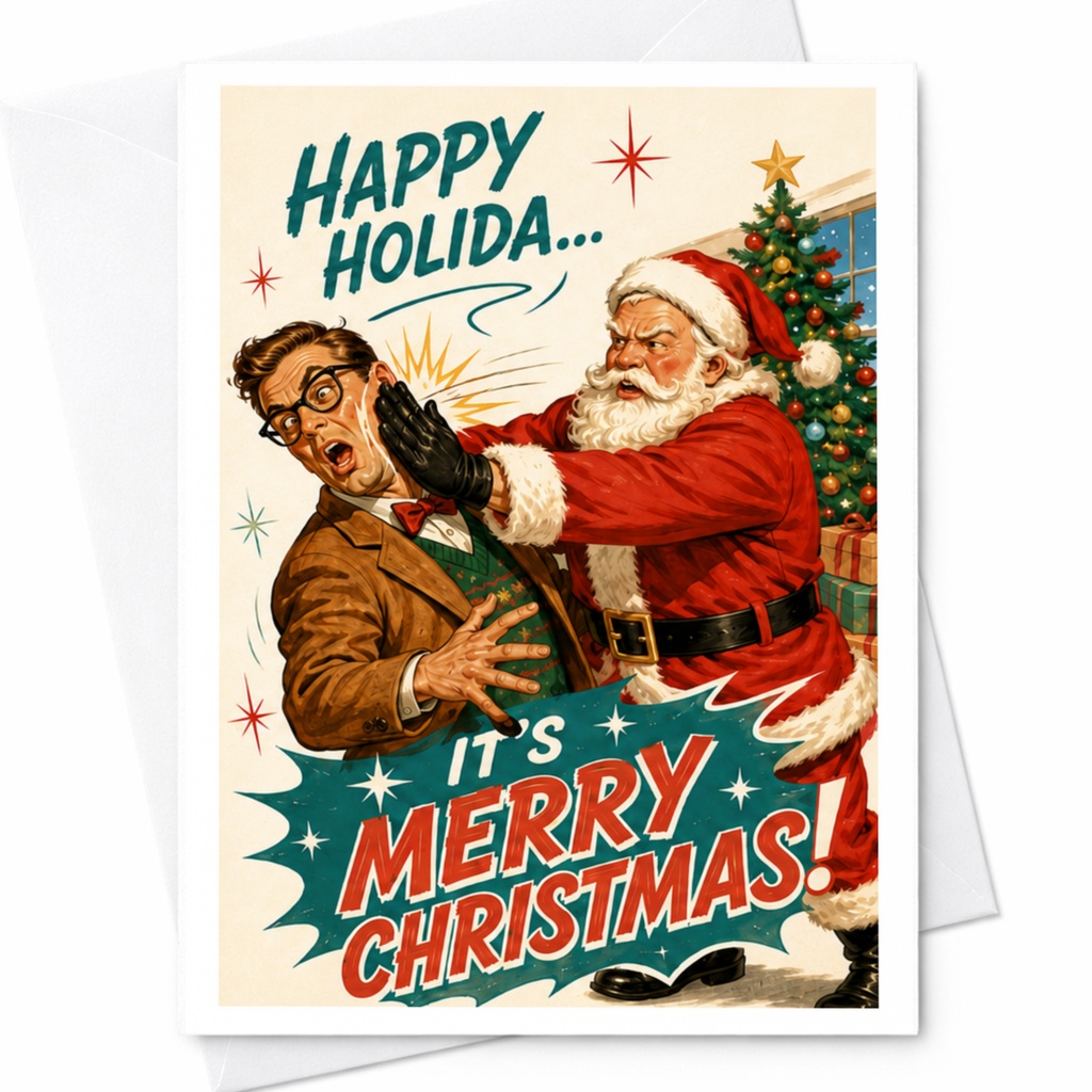 Happy Holida... It's Merry Christmas! Funny Christmas Card Santa Holiday Greeting Card For Friends Family Xmas C4767