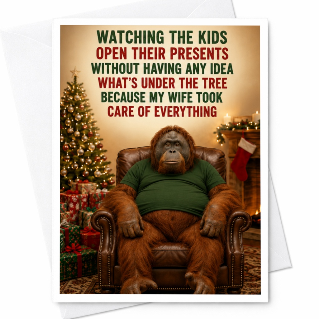 Watching The Kids Open Their Presents Funny Christmas Card Husband Holiday Greeting Card For Dad From Wife Cute Animal Desig C4778