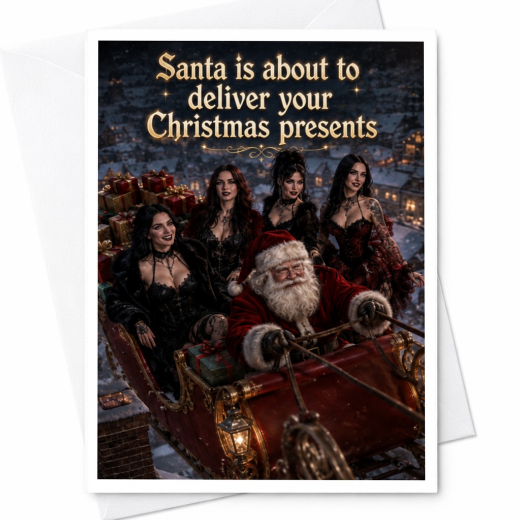 Santa Is About To Deliver Your Christmas Presents Funny Christmas Card Santa Sleigh Holiday Greeting Card For Friends Family C4789