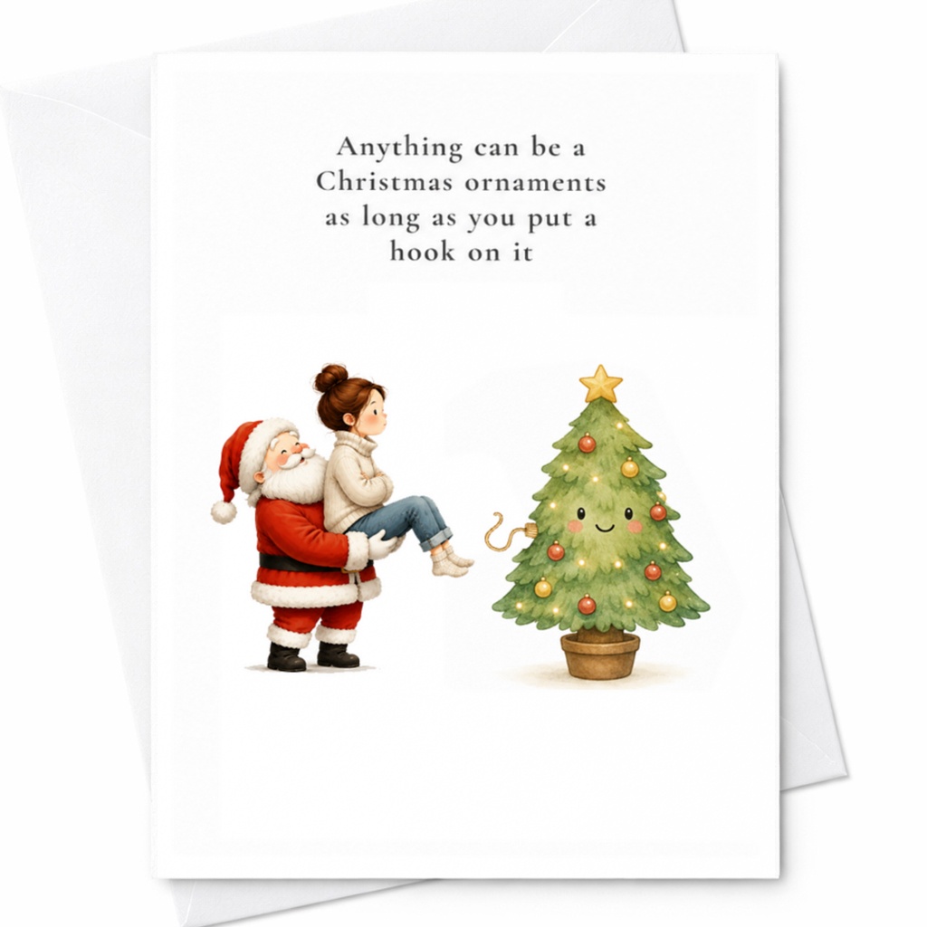 Anything Can Be A Christmas Ornaments Funny Christmas Card Santa Holding Woman Holiday Cute Xmas Tree Card C4794