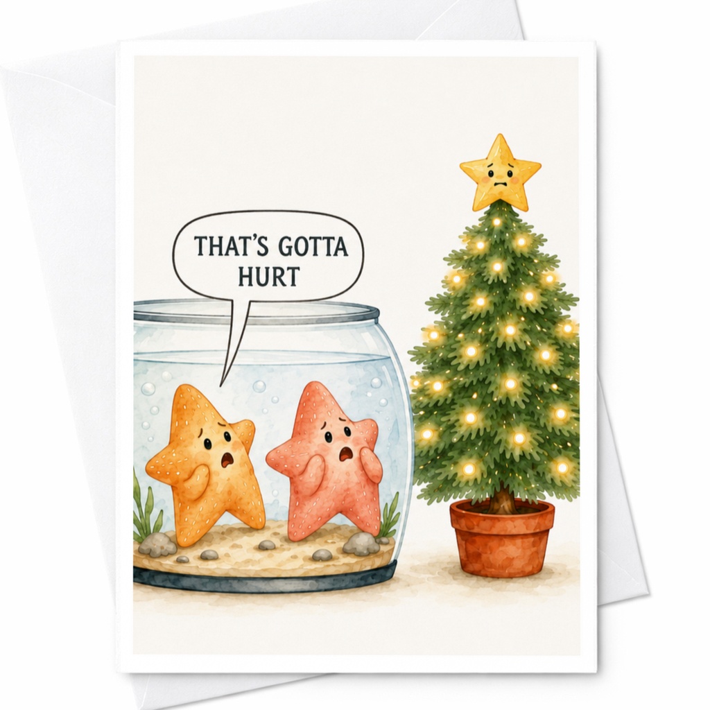 That's Gotta Hurt Funny Christmas Card Starfish Holiday Cute Greeting Card For Friends Family Unique Xmas Card C4803