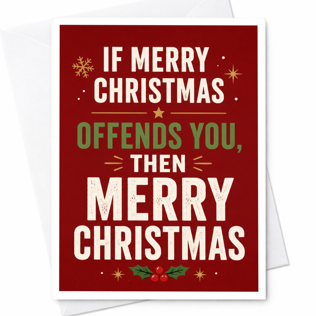 If Merry Christmas Offends You, Then Merry Christmas Funny Christmas Card Holiday Greeting Card For Friends Family C4804