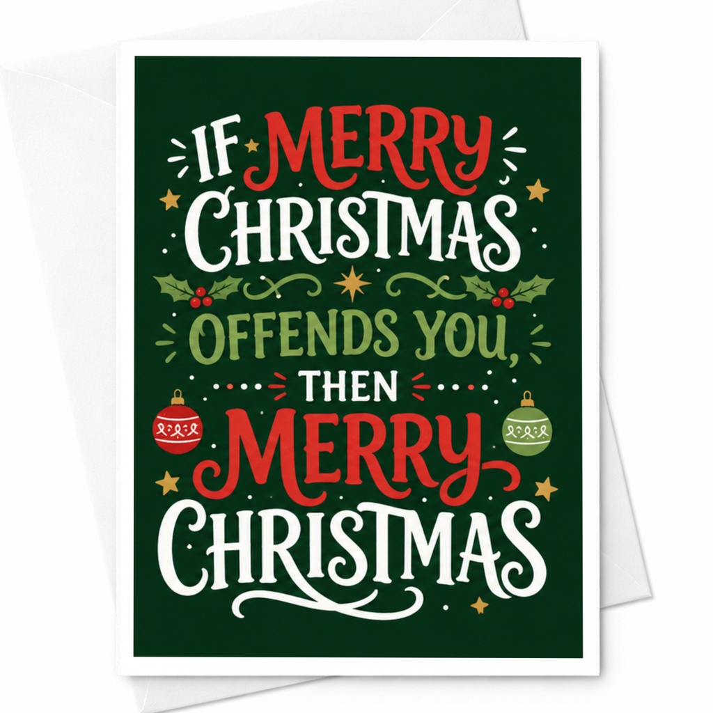If Merry Christmas Offends You, Then Merry Christmas Funny Christmas Card Holiday Greeting Card Festive For Friends C4805
