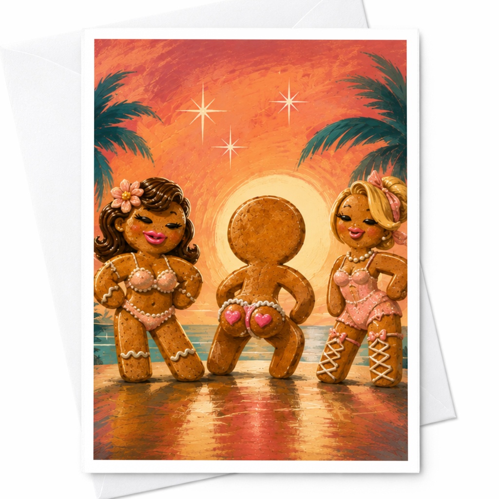 Gingerbread Beach Christmas Card Funny Holiday Greeting Card For Friends Family Xmas Card Tropical Theme C4807