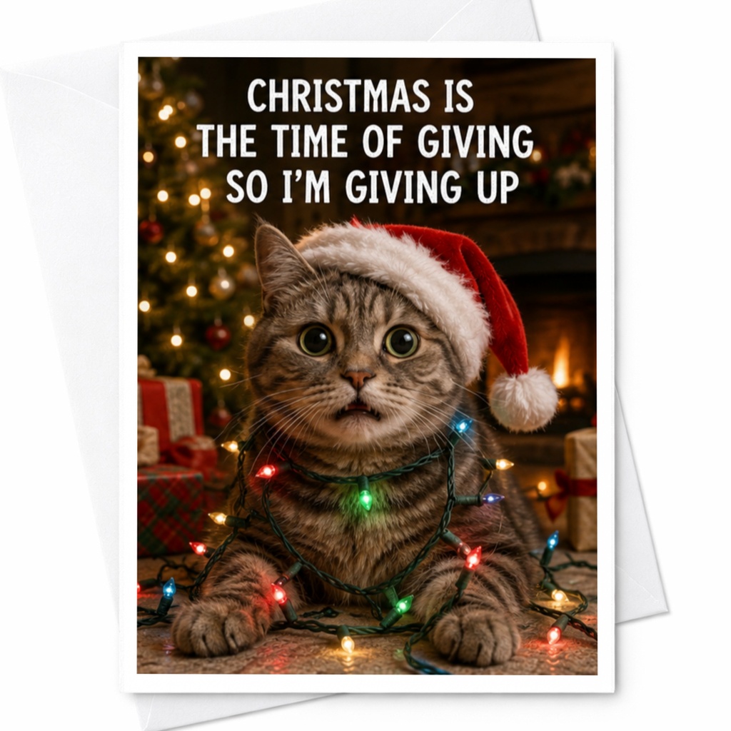 Christmas Is The Time Of Giving So I'm Giving Up Funny Cat Christmas Card Cute Holiday Greeting Card For Cat Lover Xmas C C4810