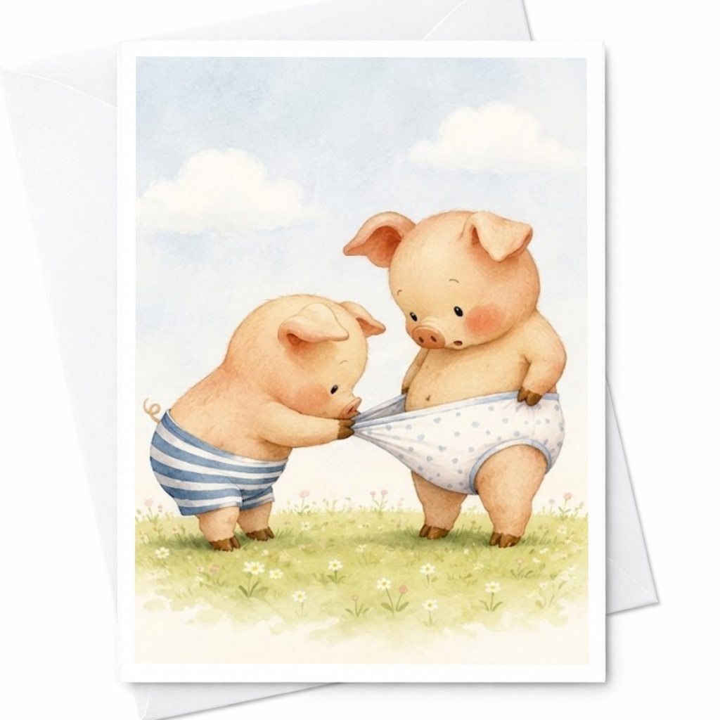 Cute Piglets In Underwear Blank Greeting Card Funny Animal Card For Kids Adorable Pig Lover Card Everyday Card C4814