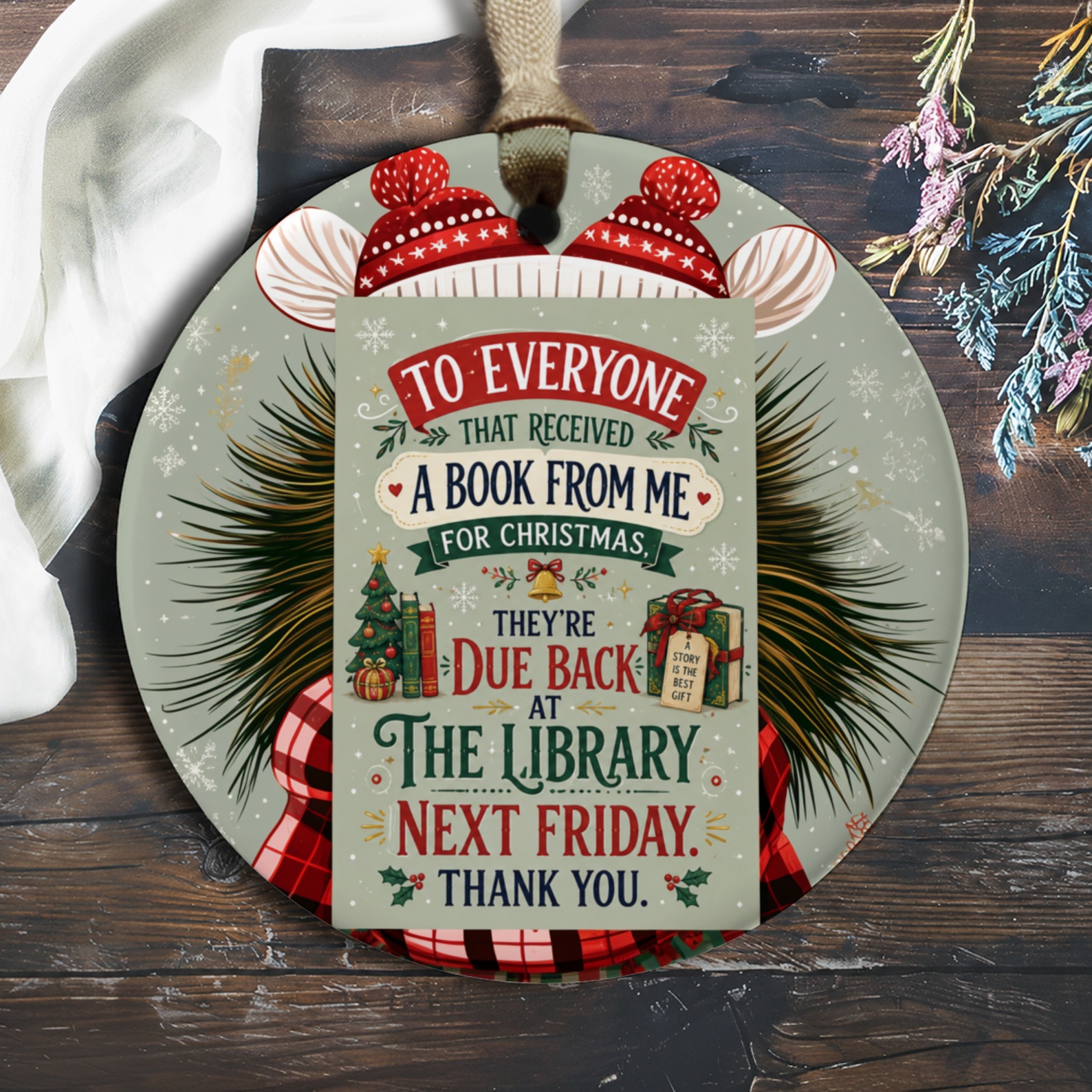 To Everyone That Received A Book From Me For Christmas Funny Christmas Card Book Lover Holiday Library Due Date C4821
