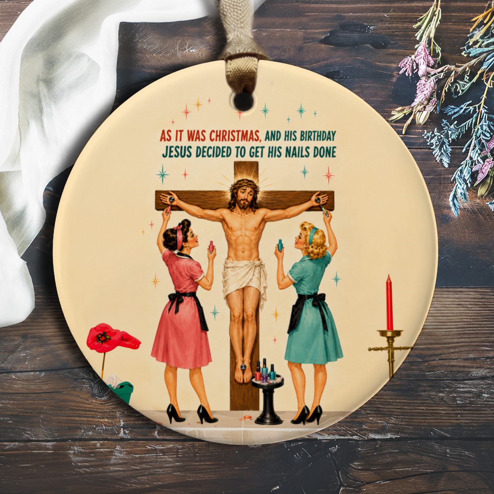 As It Was Christmas, And His Birthday Jesus Decided To Get His Nails Done Funny Christmas Ornament Holiday Decor Unique Gift O760