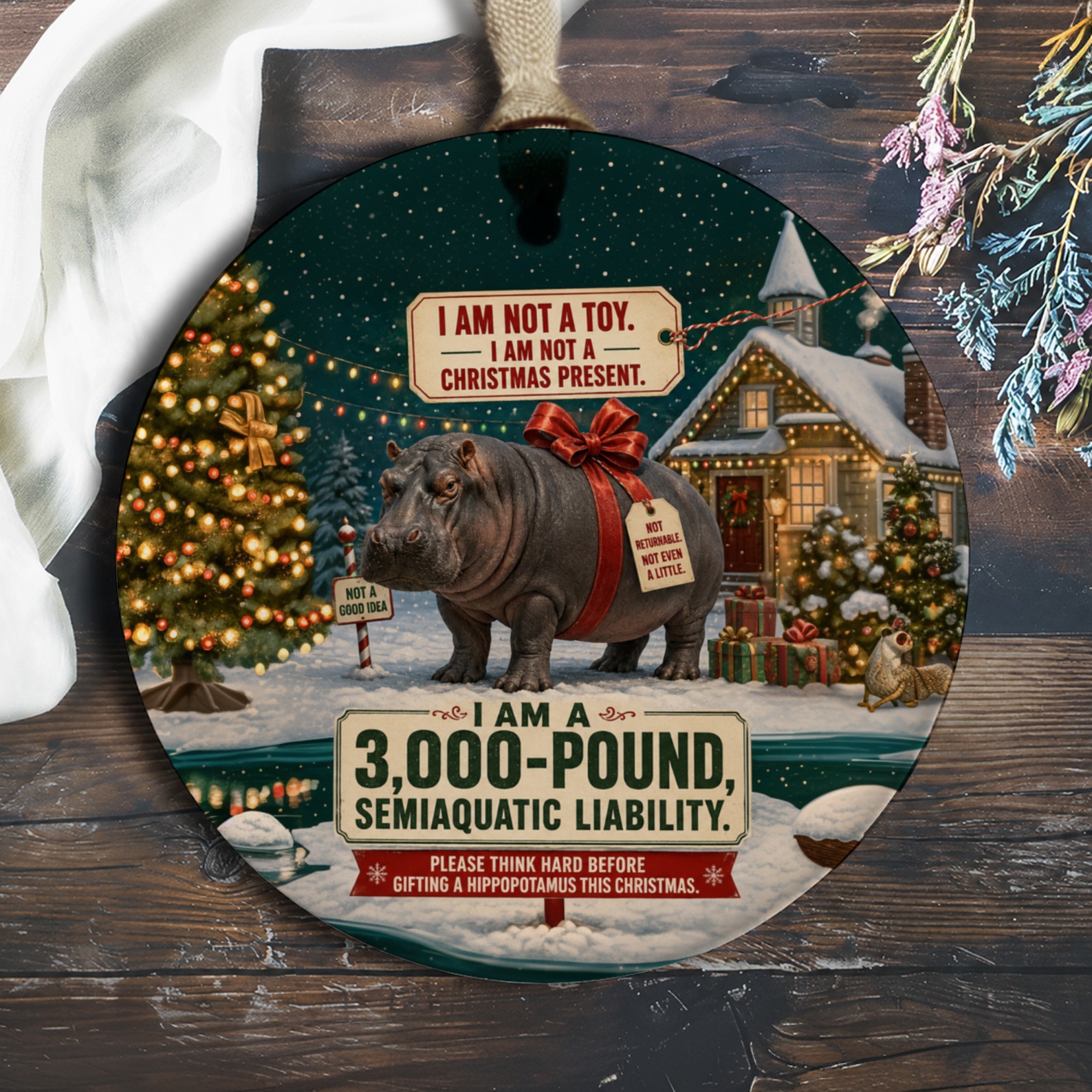 I Am Not A Toy Christmas Ornament Funny Hippopotamus Holiday Decor Unique Christmas Tree Decoration Gift Idea O762