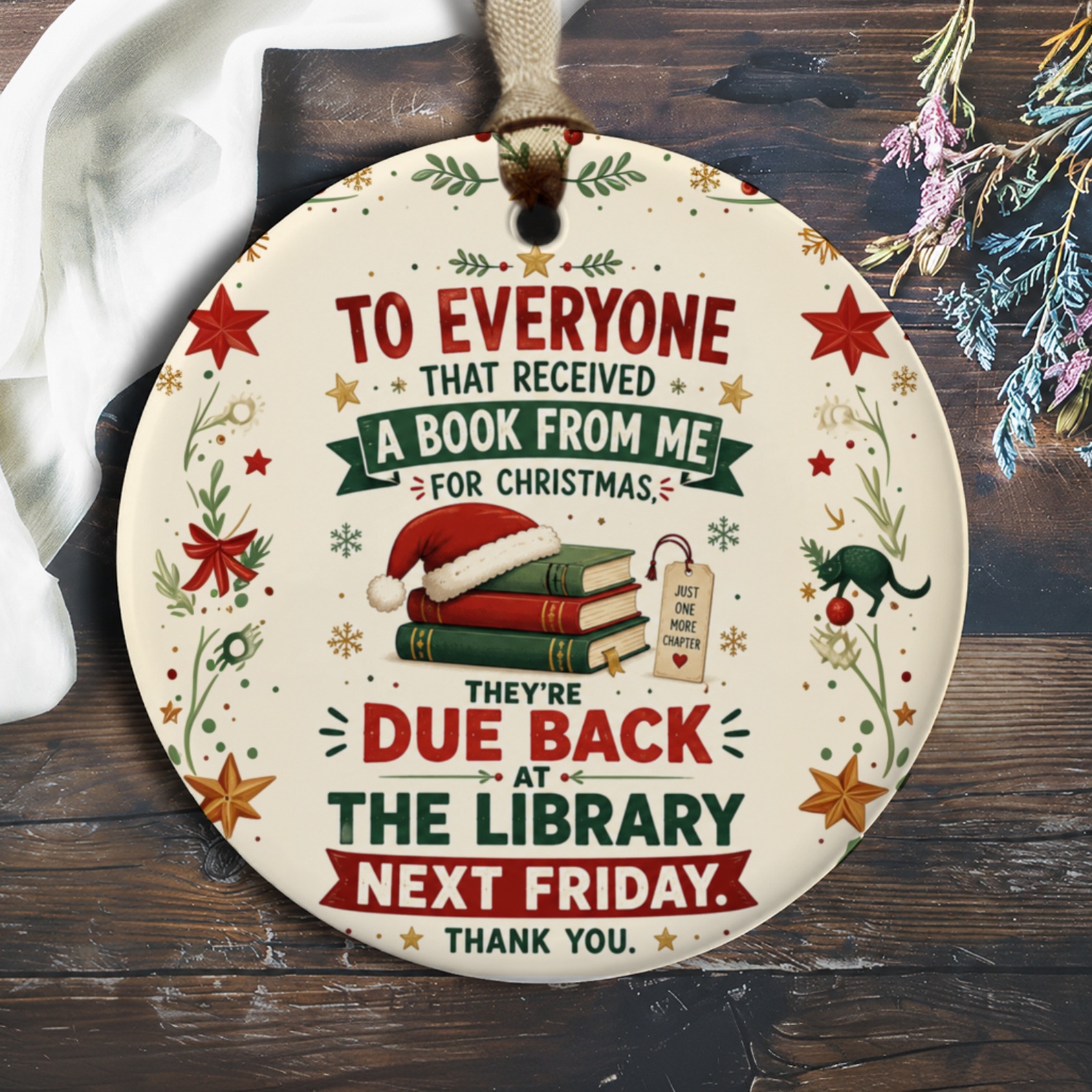 To Everyone That Received A Book From Me For Christmas Funny Christmas Card Book Lovers Library Holiday Greeting Card C4820