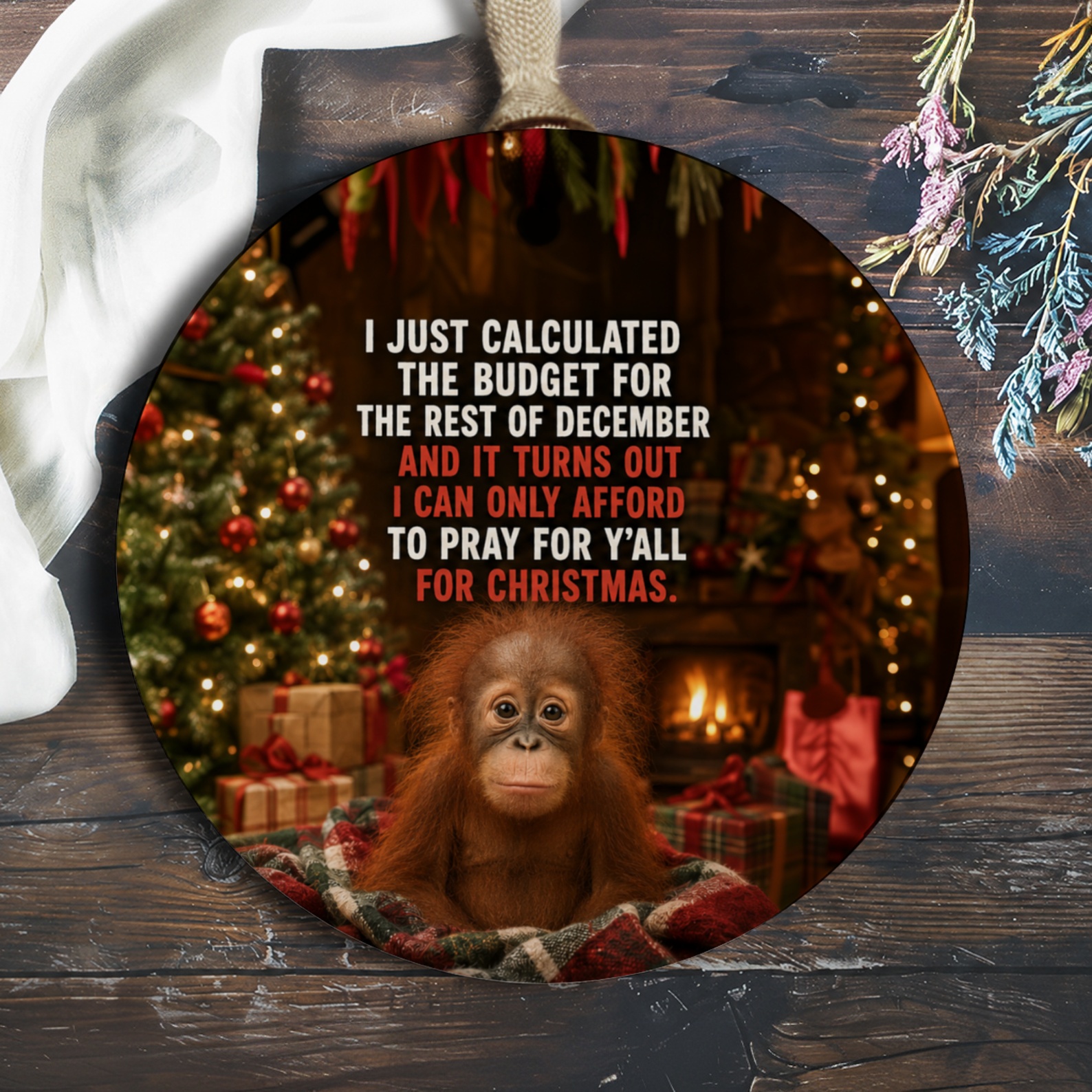 I Just Calculated The Budget Funny Christmas Ornament Cute Orangutan Holiday Decor Gift Idea For Friends Family O782
